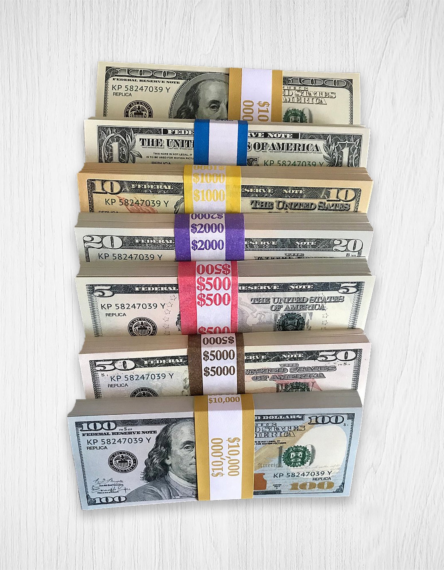 US dollar prop money stacks, Banknote currency straps, White wooden surface, HD Phone wallpaper