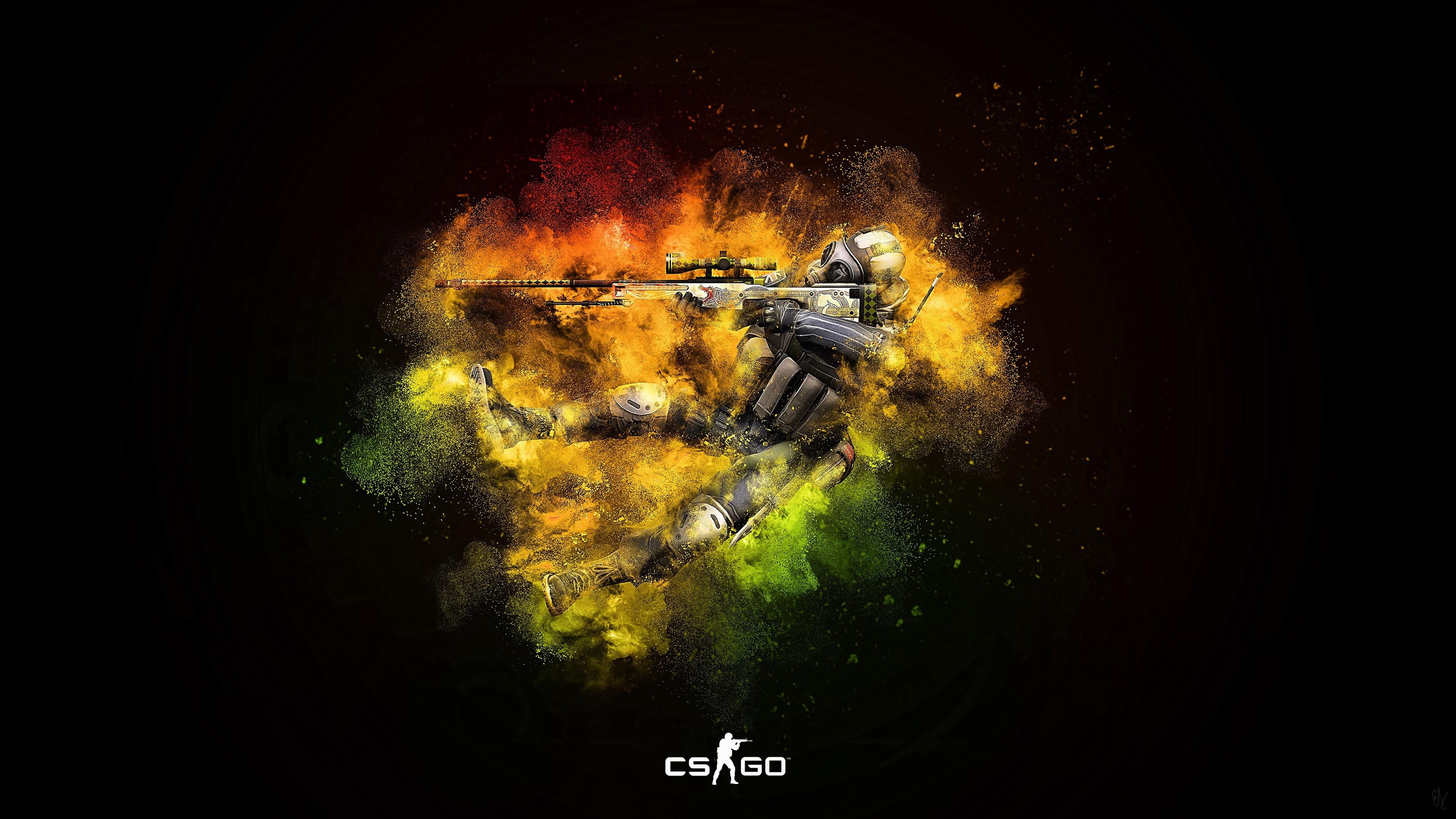 SAS Counter-Terrorist, AWP sniper rifle, CS:GO logo, 4K Desktop wallpaper