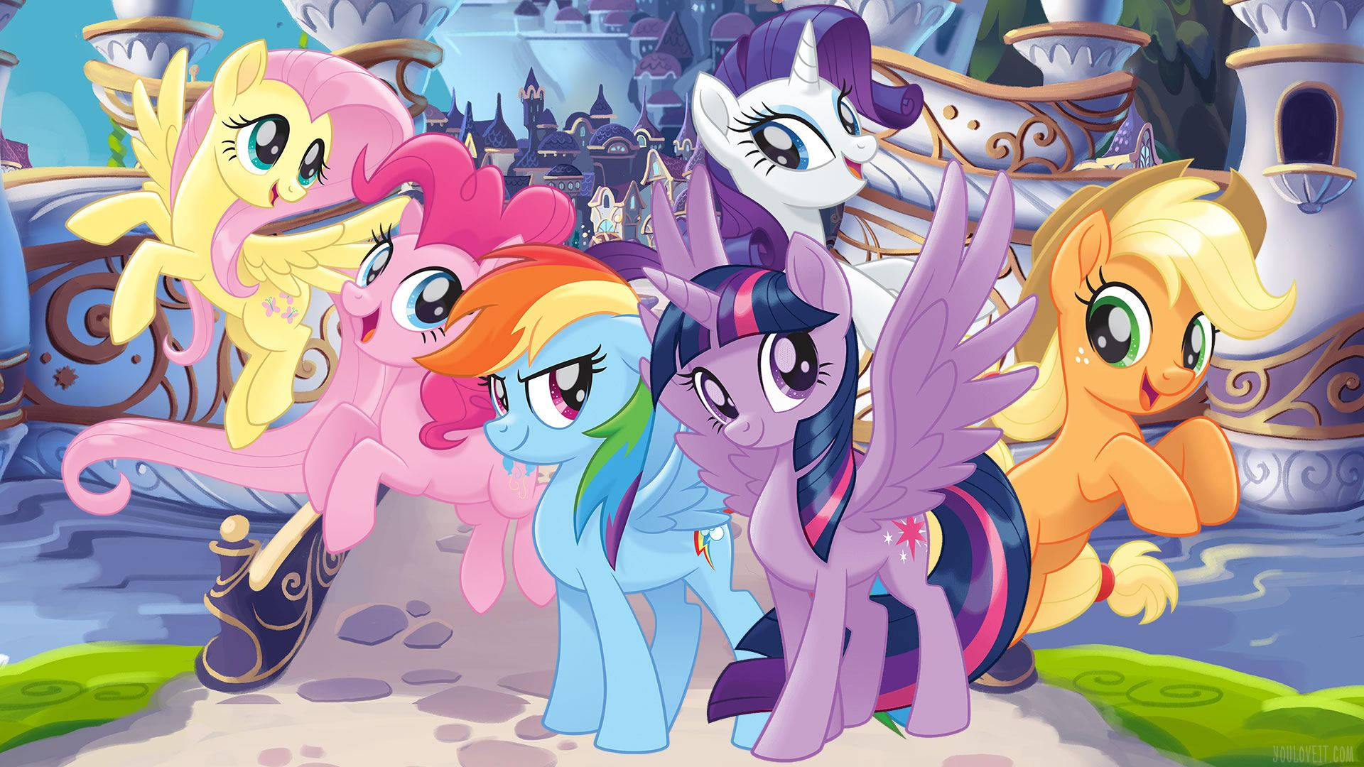 Twilight Sparkle, Rainbow Dash, Pinkie Pie, Fluttershy, Applejack, Full HD Desktop wallpaper