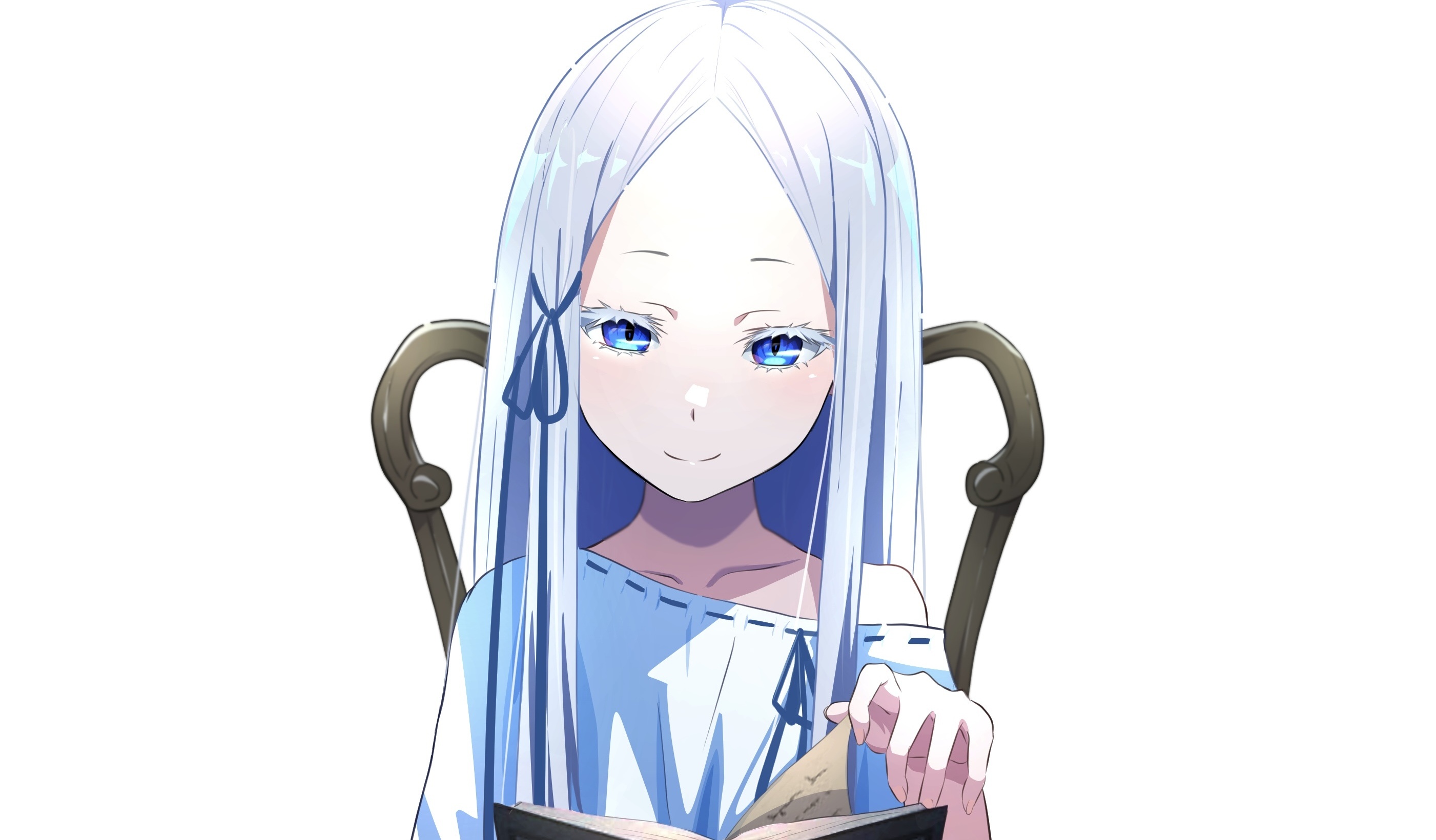 Pandora Re:Zero, Open book, White hair blue eyes, HD Desktop wallpaper