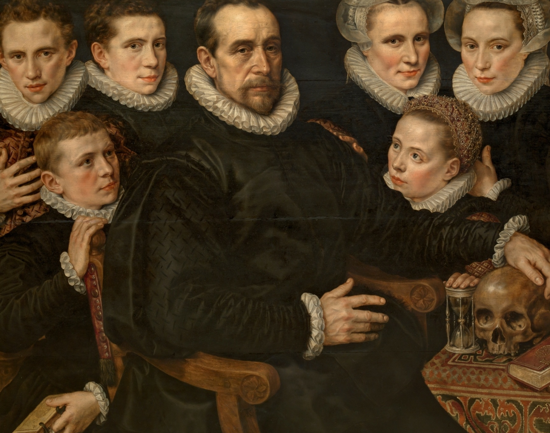 Pierre de Moucheron family portrait, Cornelis de Zeeuw painting, Vanitas skull and hourglass, HD Desktop wallpaper