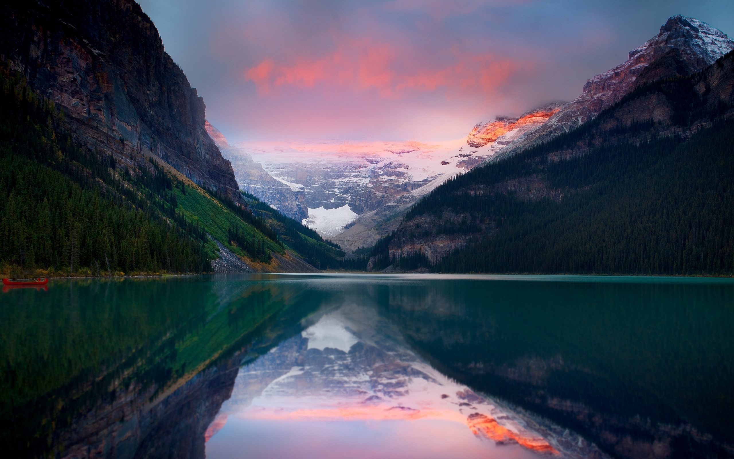 Lake Louise, Banff National Park's beauty, Canadian flag wallpaper, Rocky Mountain's charm, 2560x1600 HD Desktop