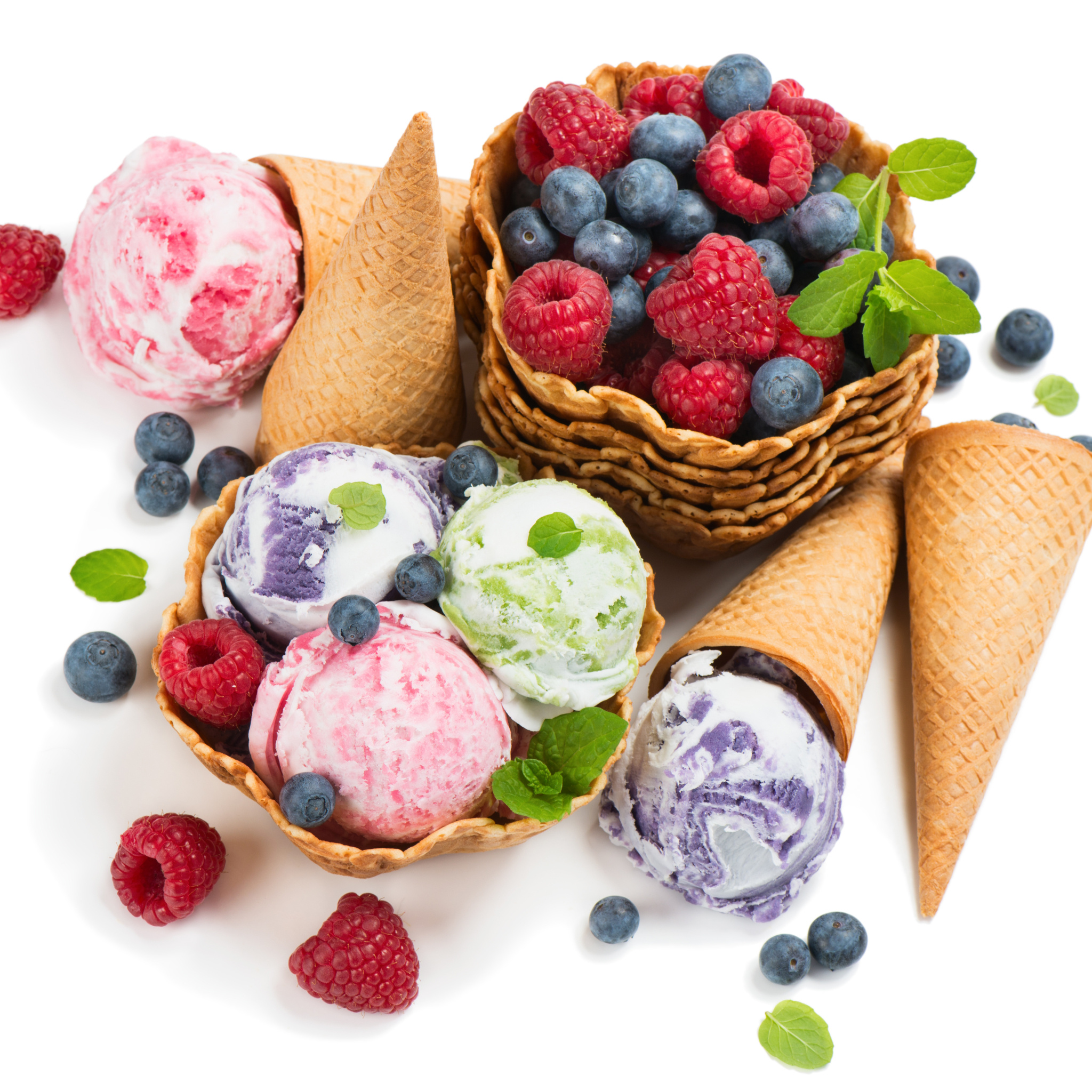 Berries, Ice Cream Cone Wallpaper, 2050x2050 HD Phone