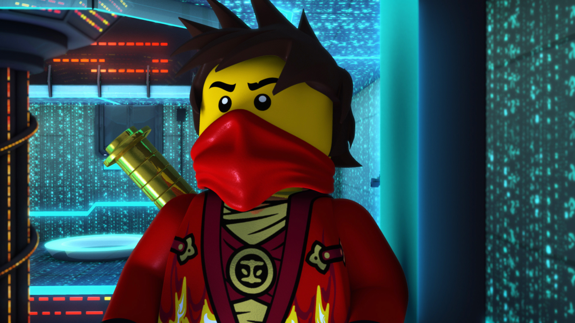 Kai the fire ninja, Gold katana hilt, Ninjago digital corridor, Full HD Desktop wallpaper