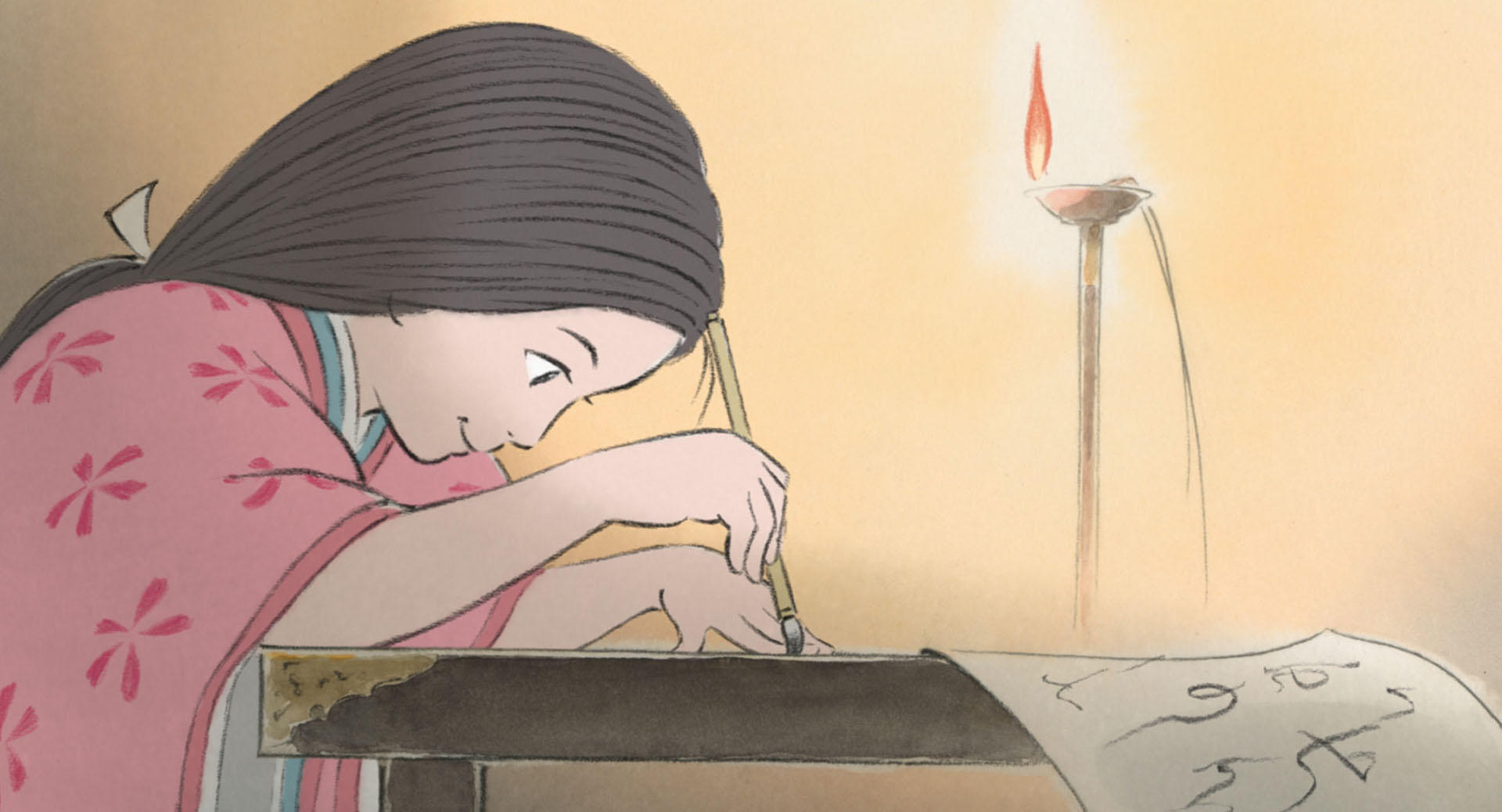Princess Kaguya, The Tale of the Princess Kaguya, Calligraphy by candlelight, HD Desktop, Studio Ghibli wallpaper