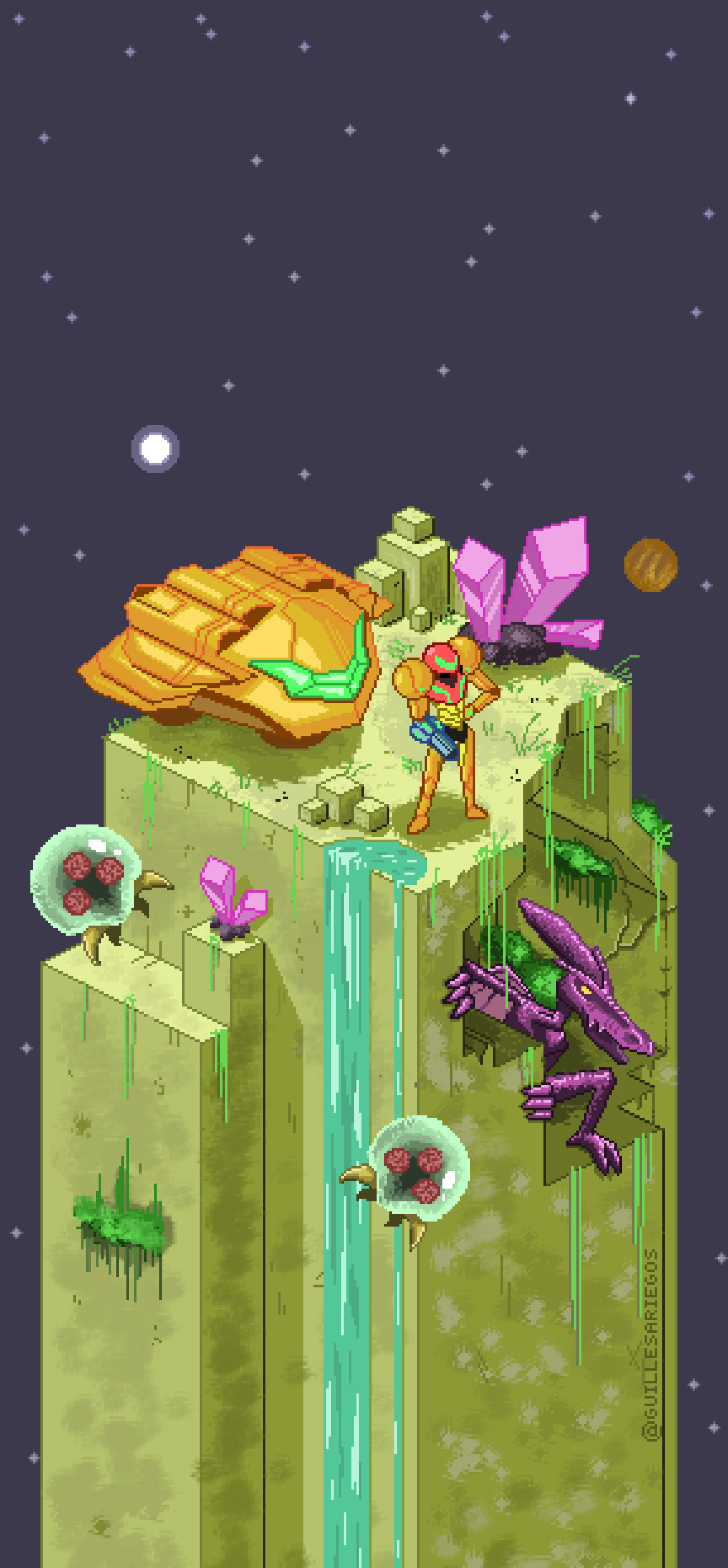 Animated Metroid, Captivating visuals, Vibrant animation style, Metroid series, 1160x2480 HD Phone