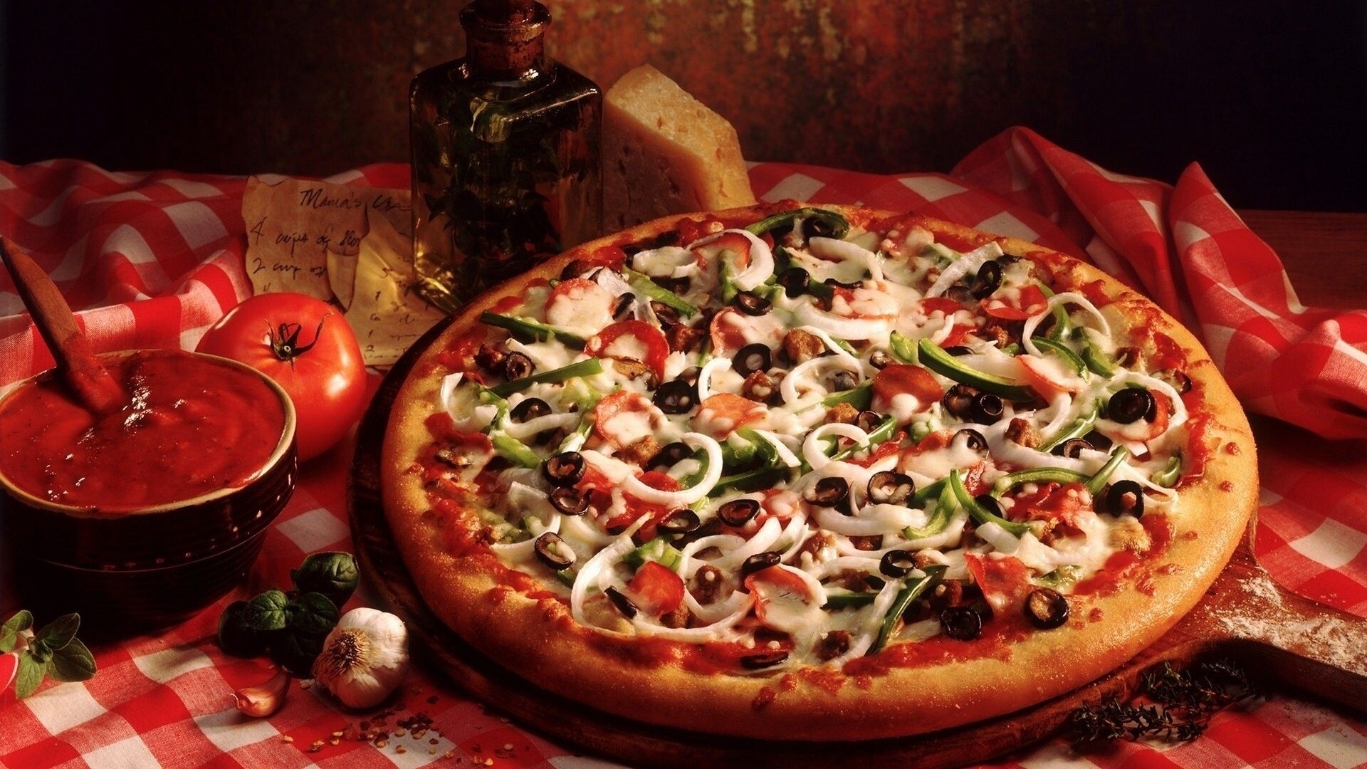 Italian pizza, Fresh ingredients, Fast food pleasure, Savory satisfaction, 1920x1080 Full HD Desktop