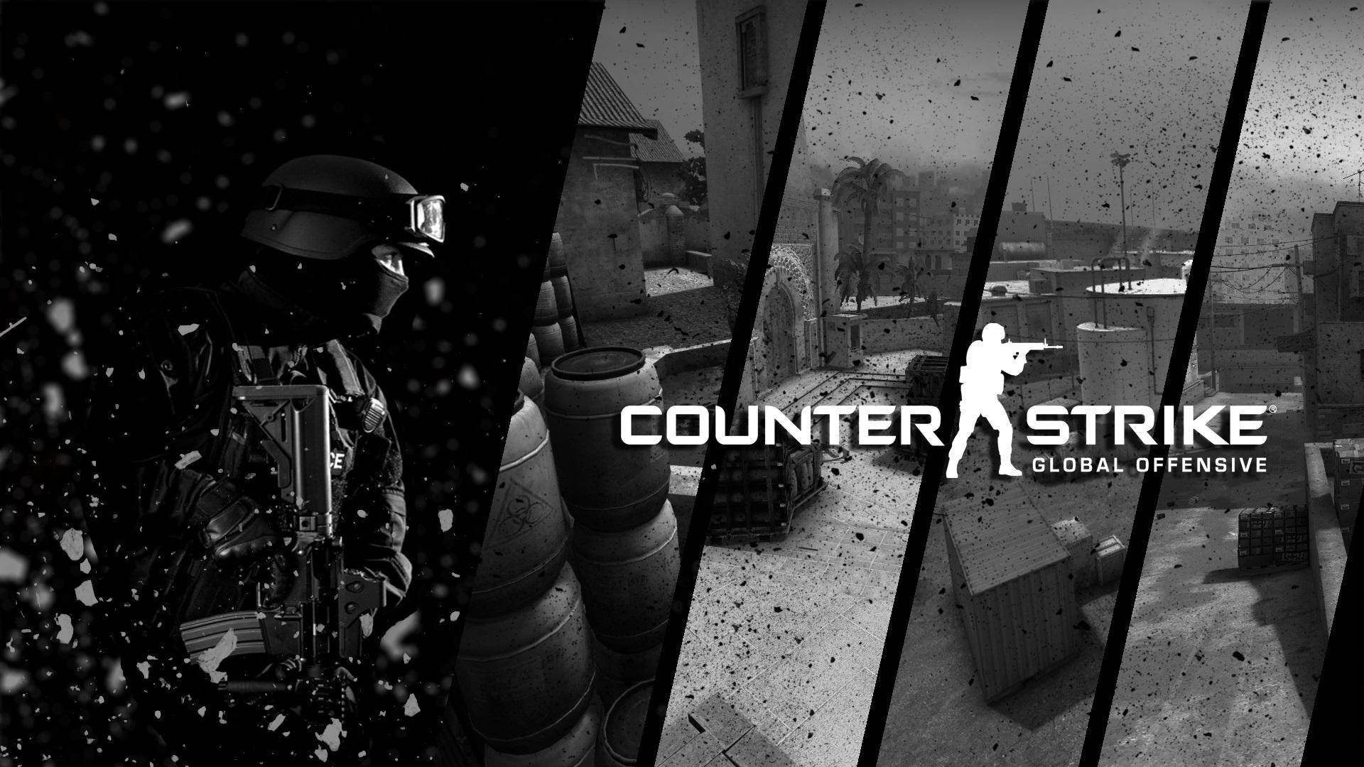 Counter Strike Global Offensive, Counter-Terrorist operative, Dust II map, monochrome montage collage, Full HD Desktop wallpaper
