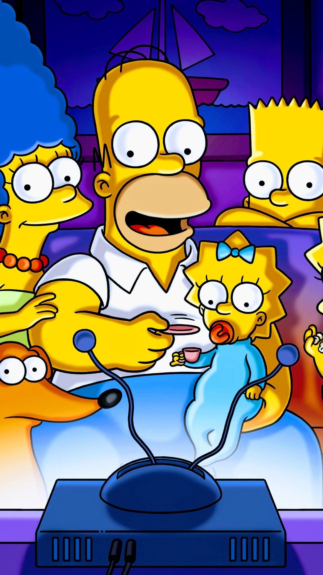 Homer Simpson, Bart Simpson, Maggie Simpson, Marge Simpson, Santa's Little Helper, Full HD Phone wallpaper