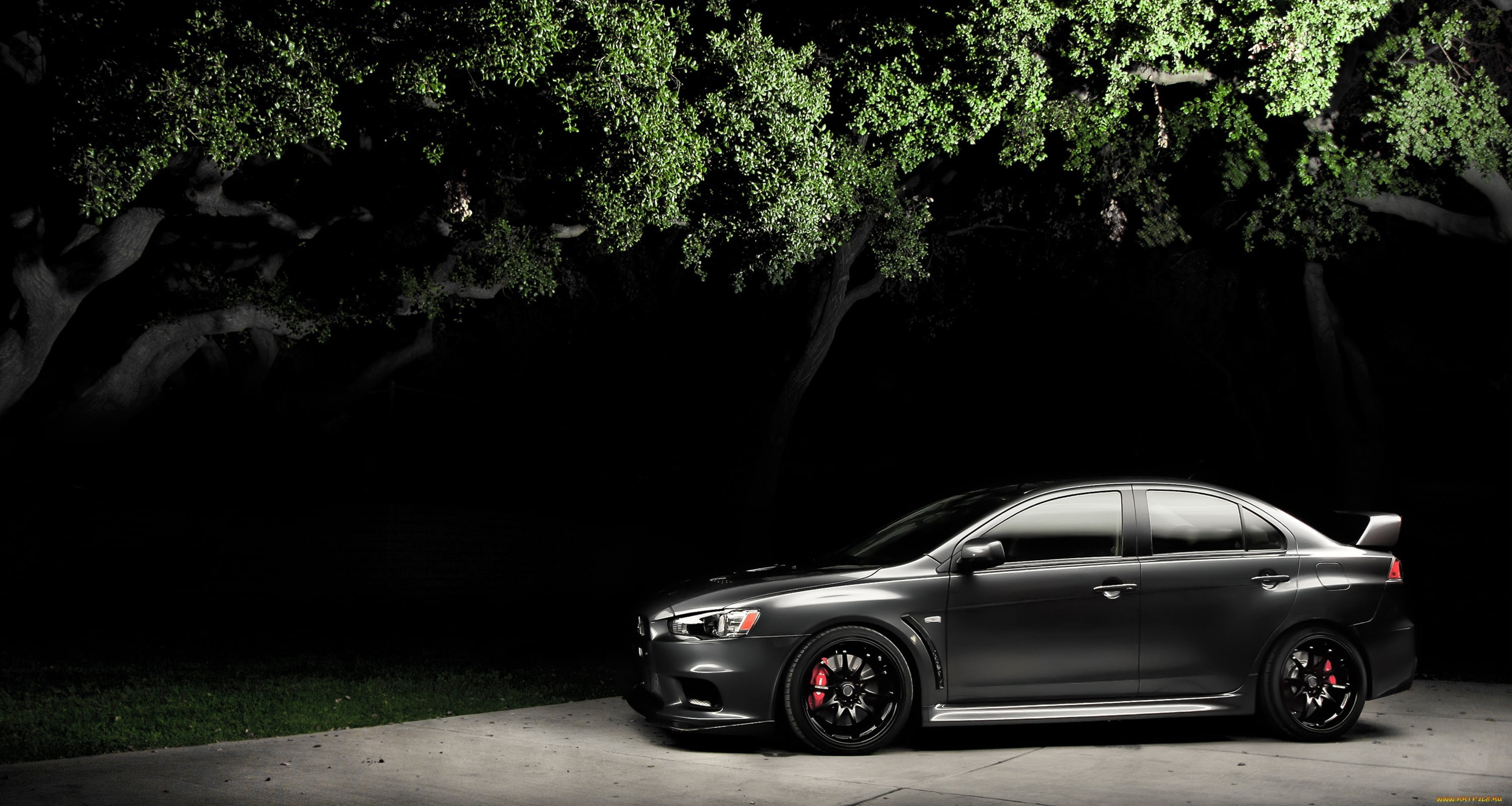 Black Sedan Car, Mitsubishi Lancer, 3000x1600 HD Desktop