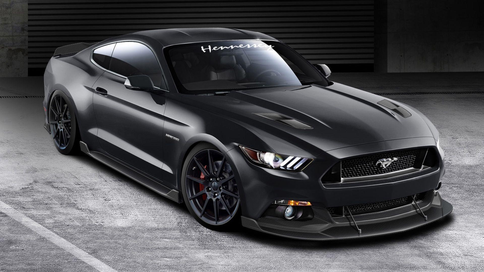 Hennessey HPE700 Ford Mustang, Carbon fiber front splitter, Dark garage studio, Full HD Desktop wallpaper