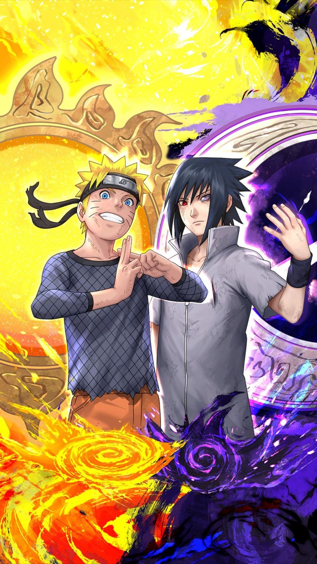 Naruto Uzumaki, Sasuke Uchiha, Six Paths chakra, Full HD Phone wallpaper