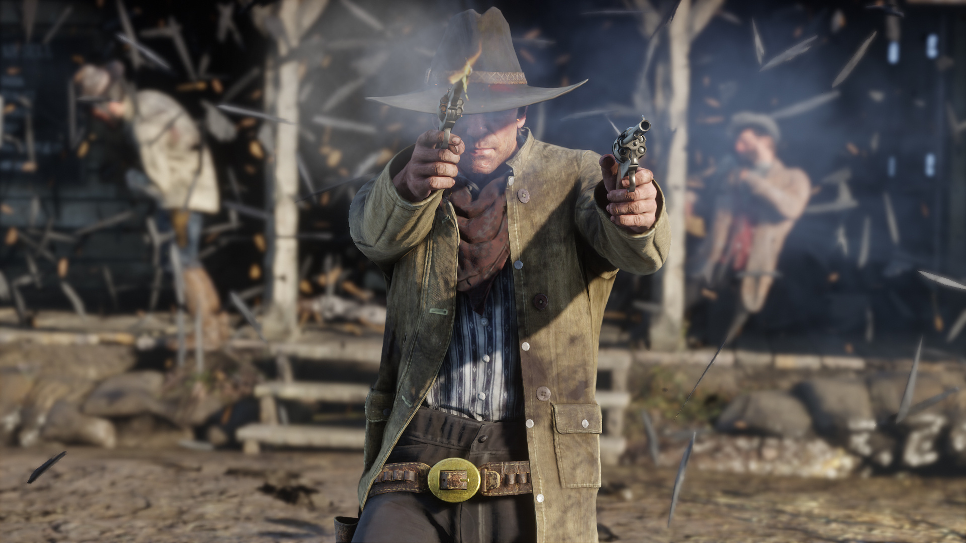 Arthur Morgan, Red Dead Redemption 2, dual wielding revolvers, Full HD Desktop wallpaper