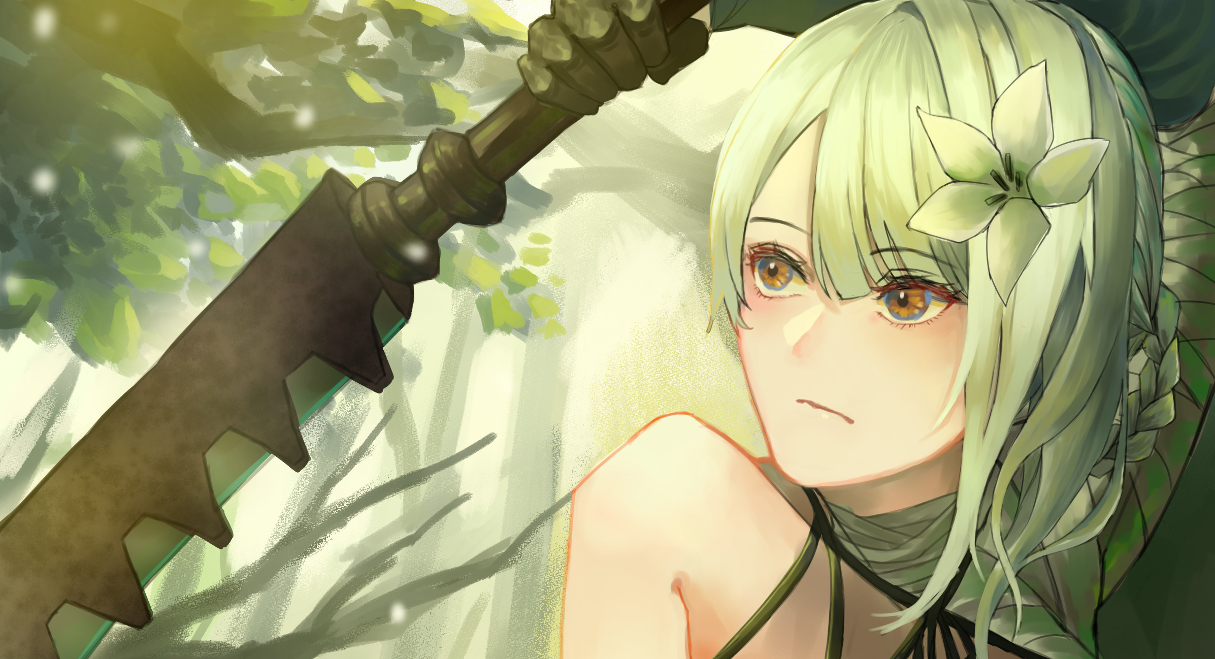 Kainé NieR Replicant, Lunar Tear flower, Sawtooth blade weapon, HD Desktop wallpaper