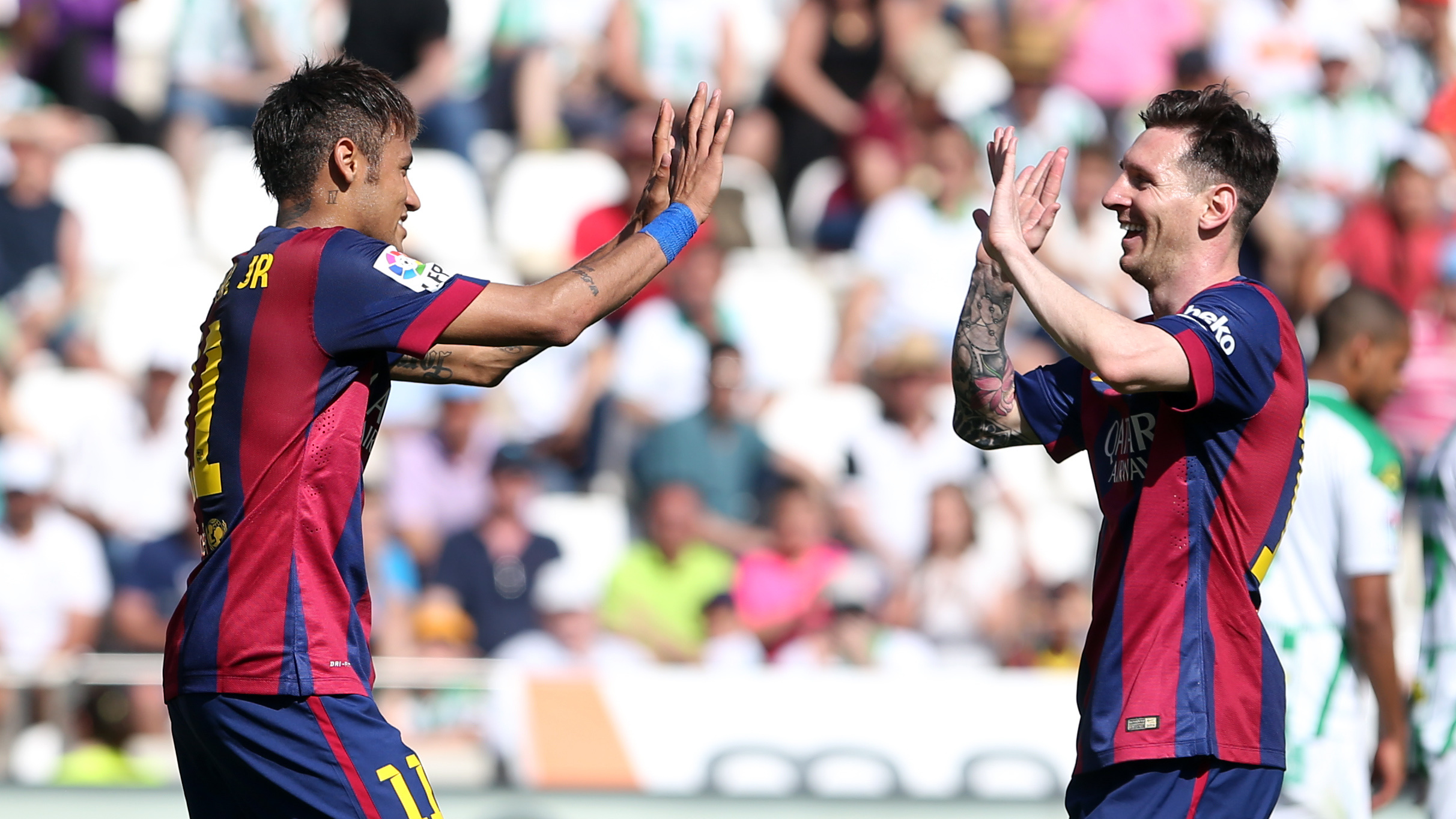 Lionel Messi, Neymar Jr, FC Barcelona kit, HD Desktop wallpaper