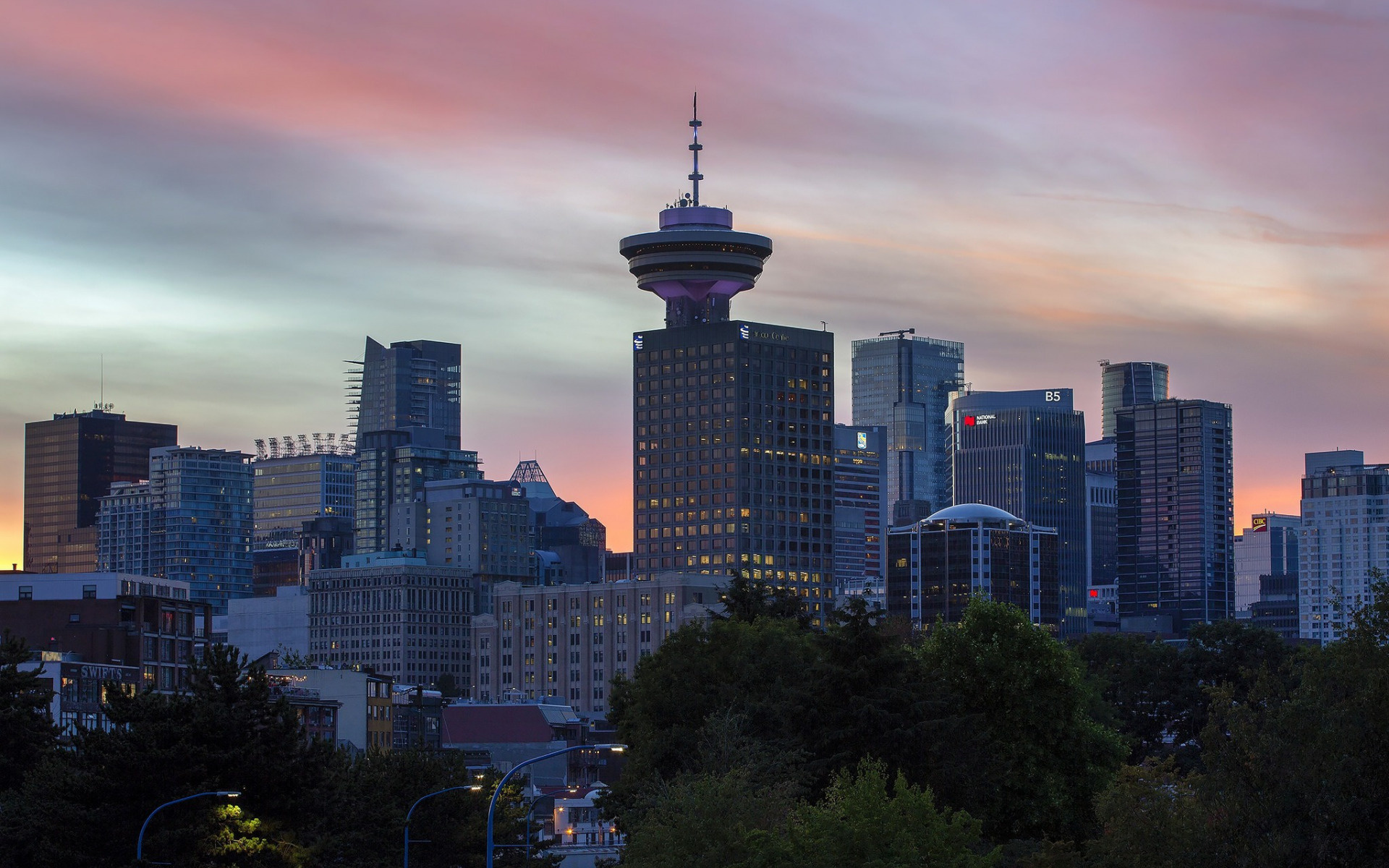 Vibrant cityscape of Vancouver, Skyscrapers and city lights, Canadian travel destination, British Columbia scenery, 1920x1200 HD Desktop