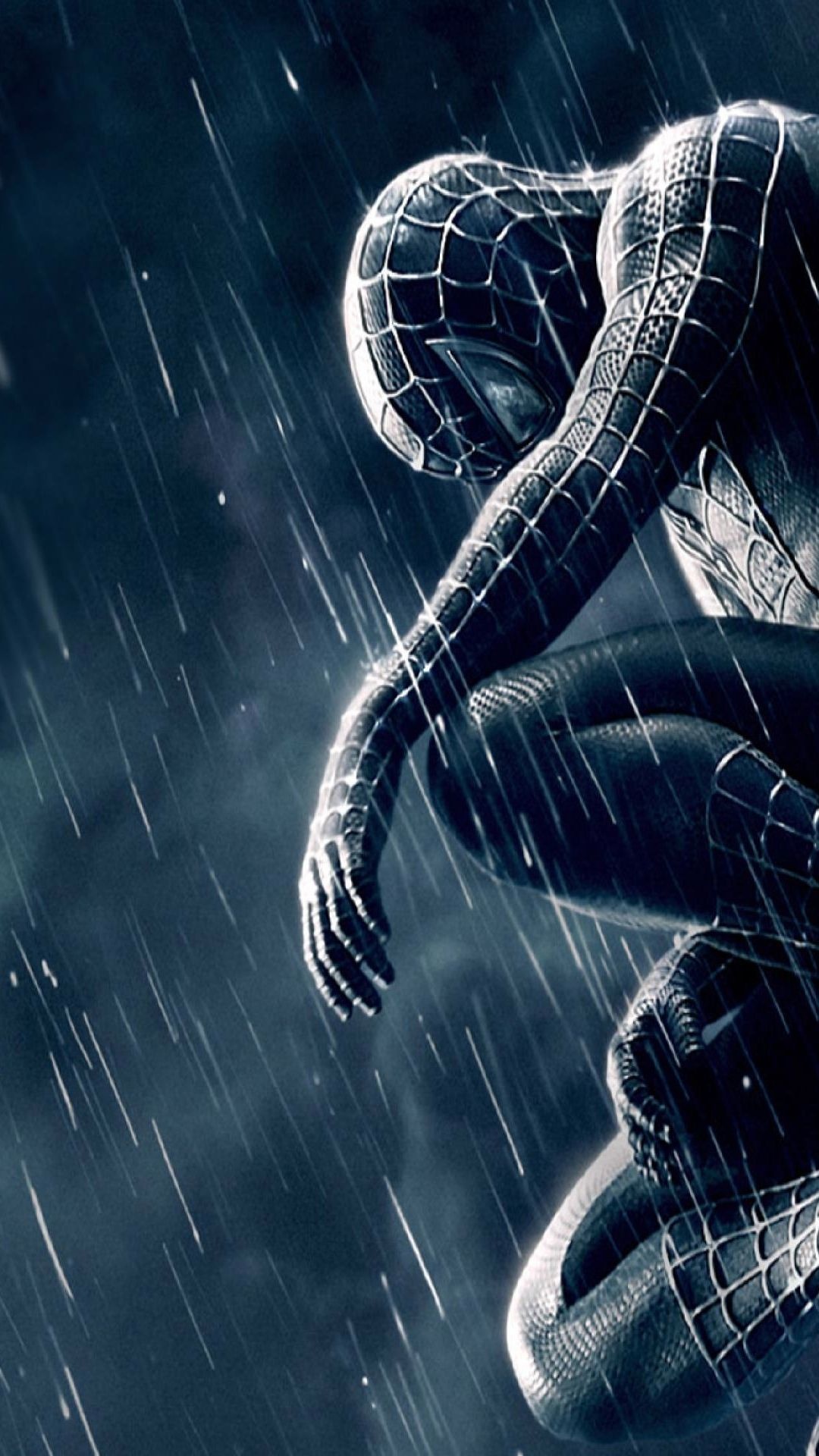 Black Suit Spider-Man, Spider-Man 3, Heavy rain downpour, Full HD Phone wallpaper