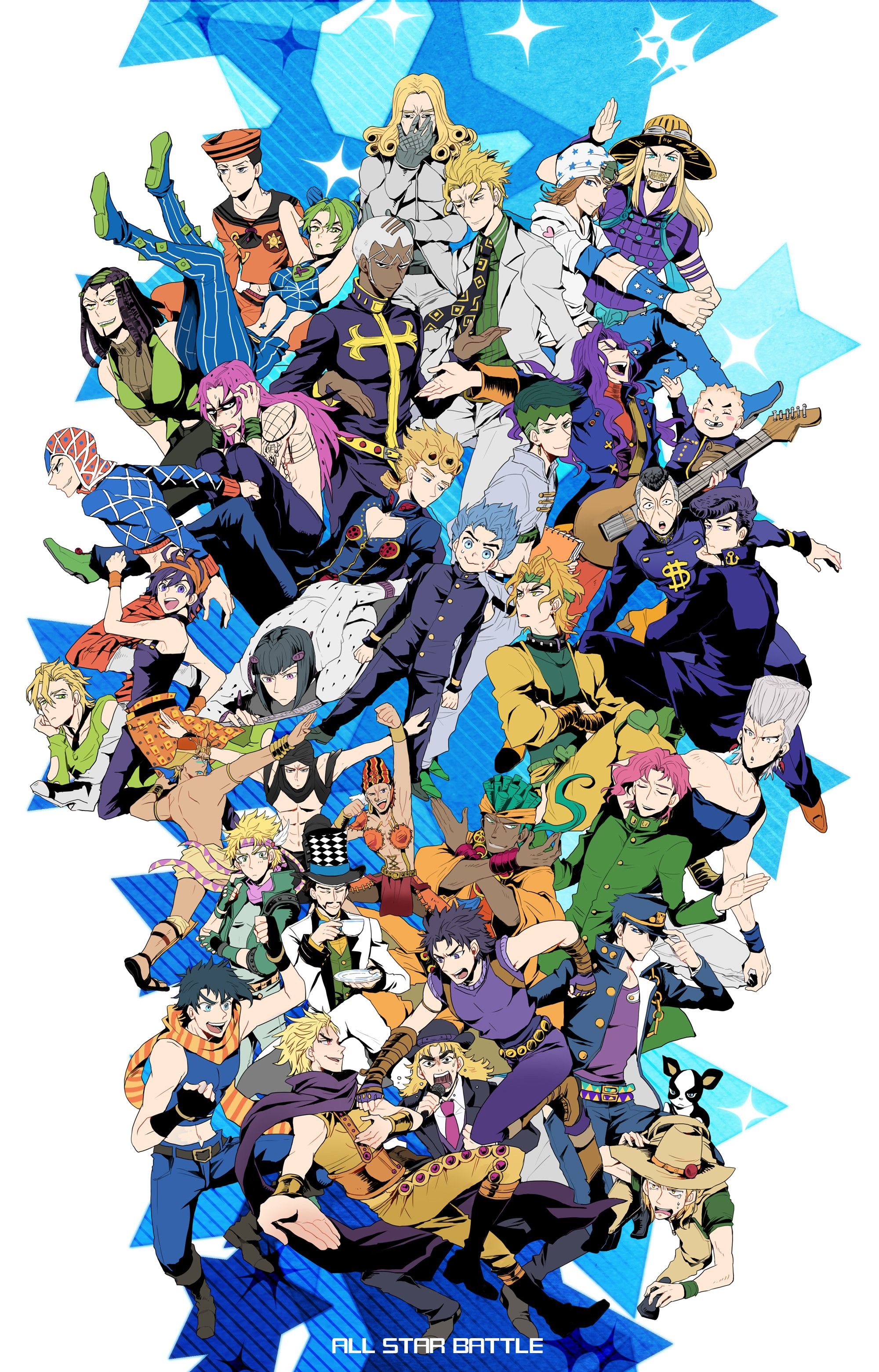 JoJo's Bizarre Adventure characters, ALL STAR BATTLE text, Jotaro Kujo, Giorno Giovanna, Dio Brando, HD Phone wallpaper