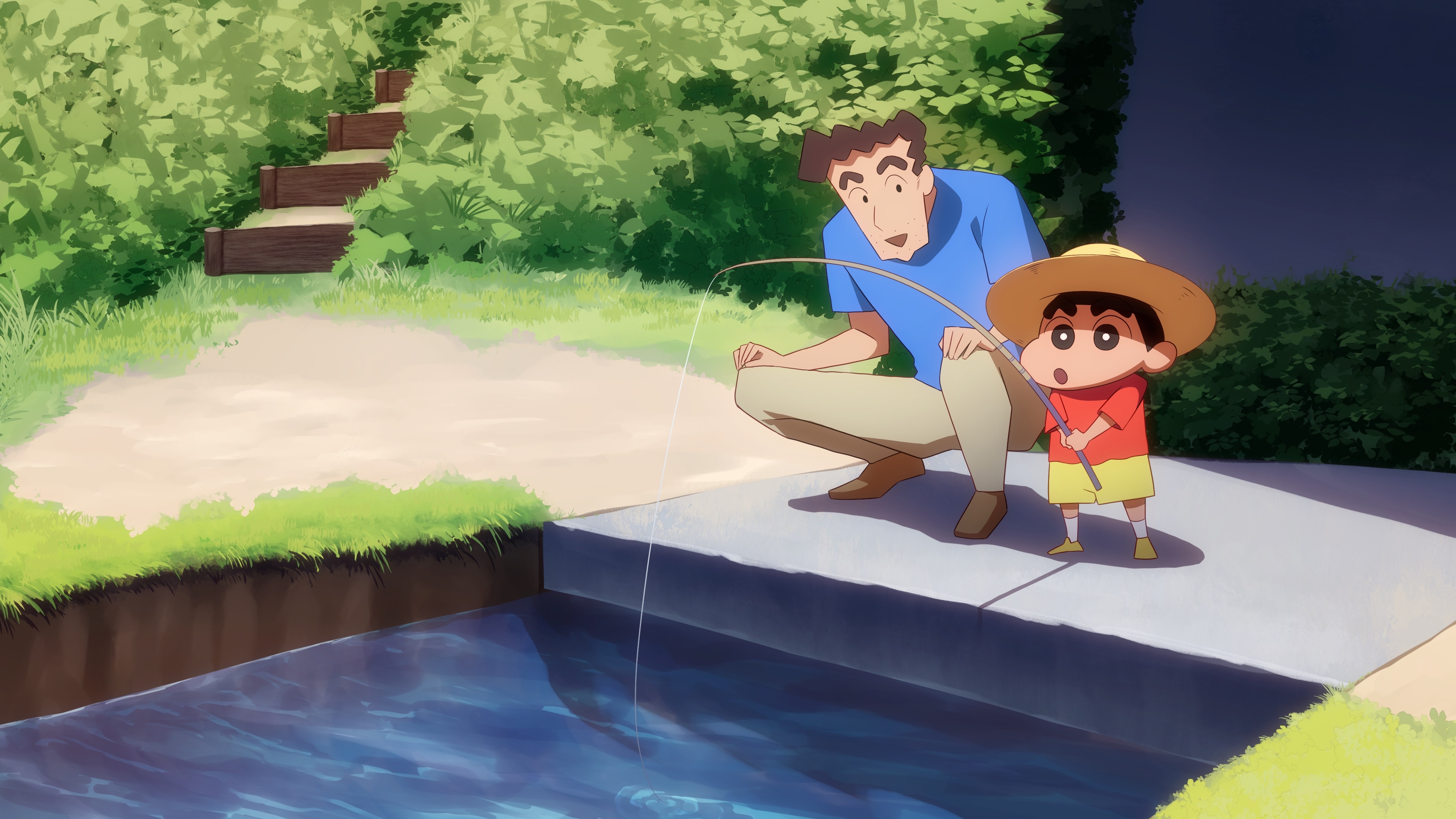 Shinnosuke Nohara, Hiroshi Nohara, father and son fishing, 4K Desktop wallpaper