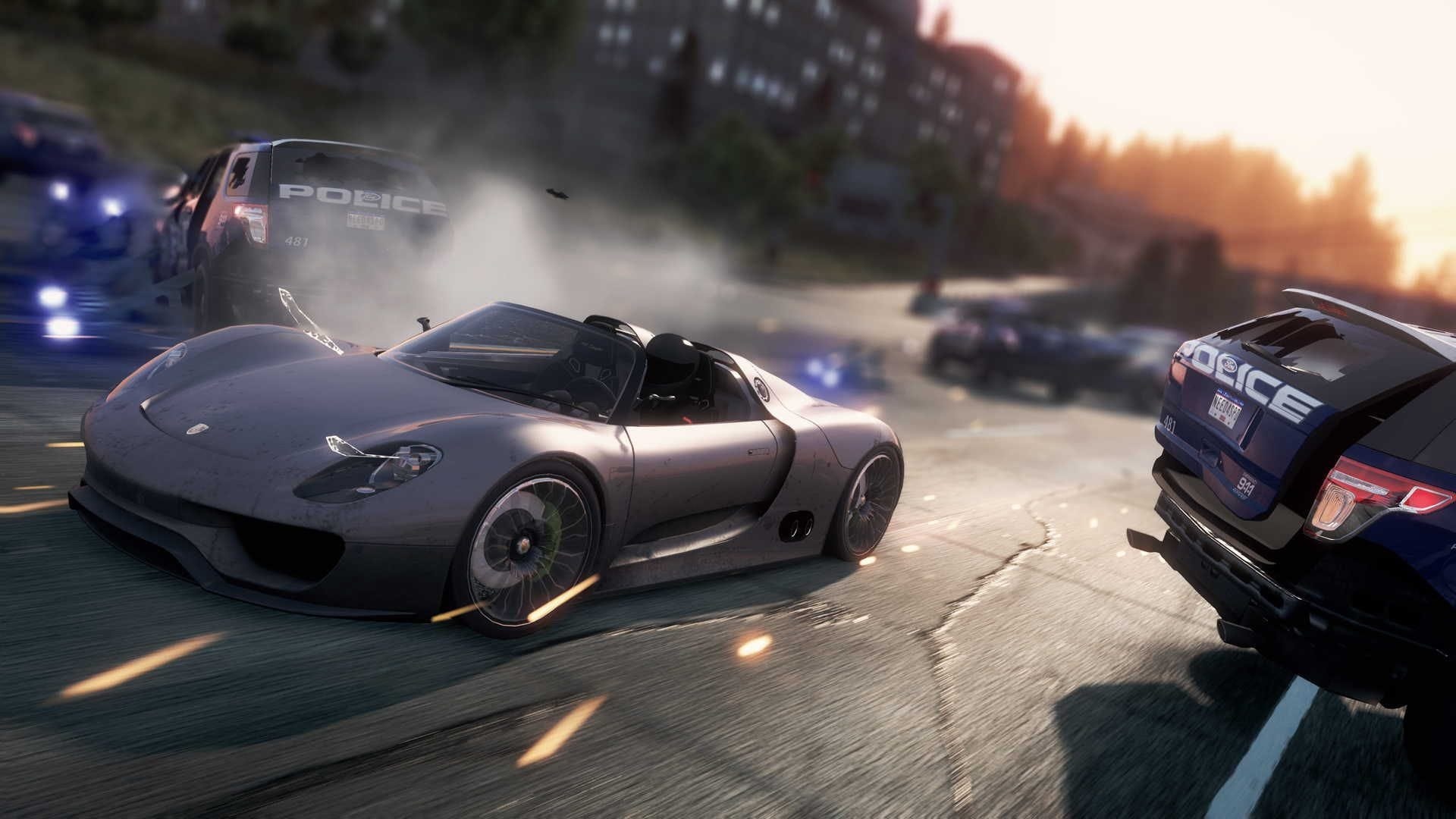 Porsche 918 Spyder Concept, Ford Police Interceptor Utility, Need for Speed Most Wanted, Full HD Desktop wallpaper
