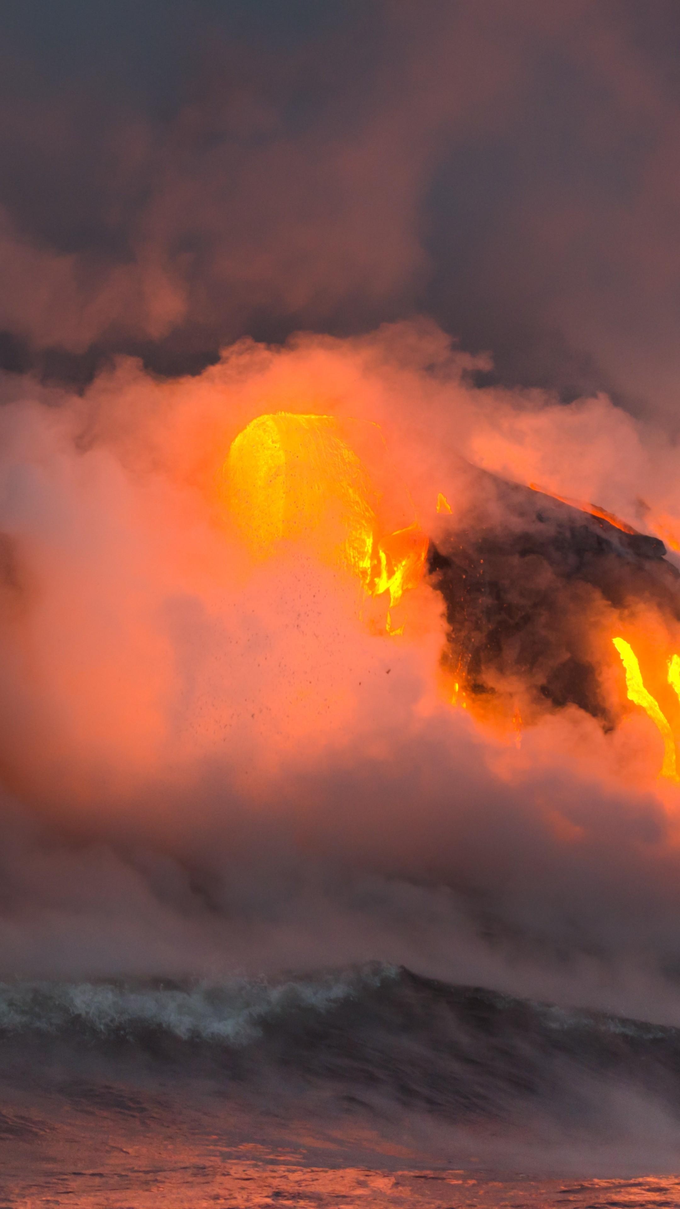 Intense volcanic energy, Active volcano, Nature's fiery force, Power of the earth, 2160x3840 4K Phone