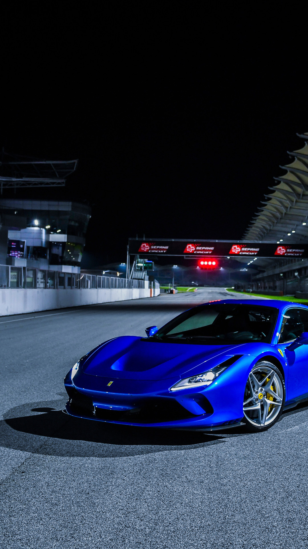 Ferrari F8 Tributo, Sepang International Circuit, night racetrack, Full HD Phone wallpaper