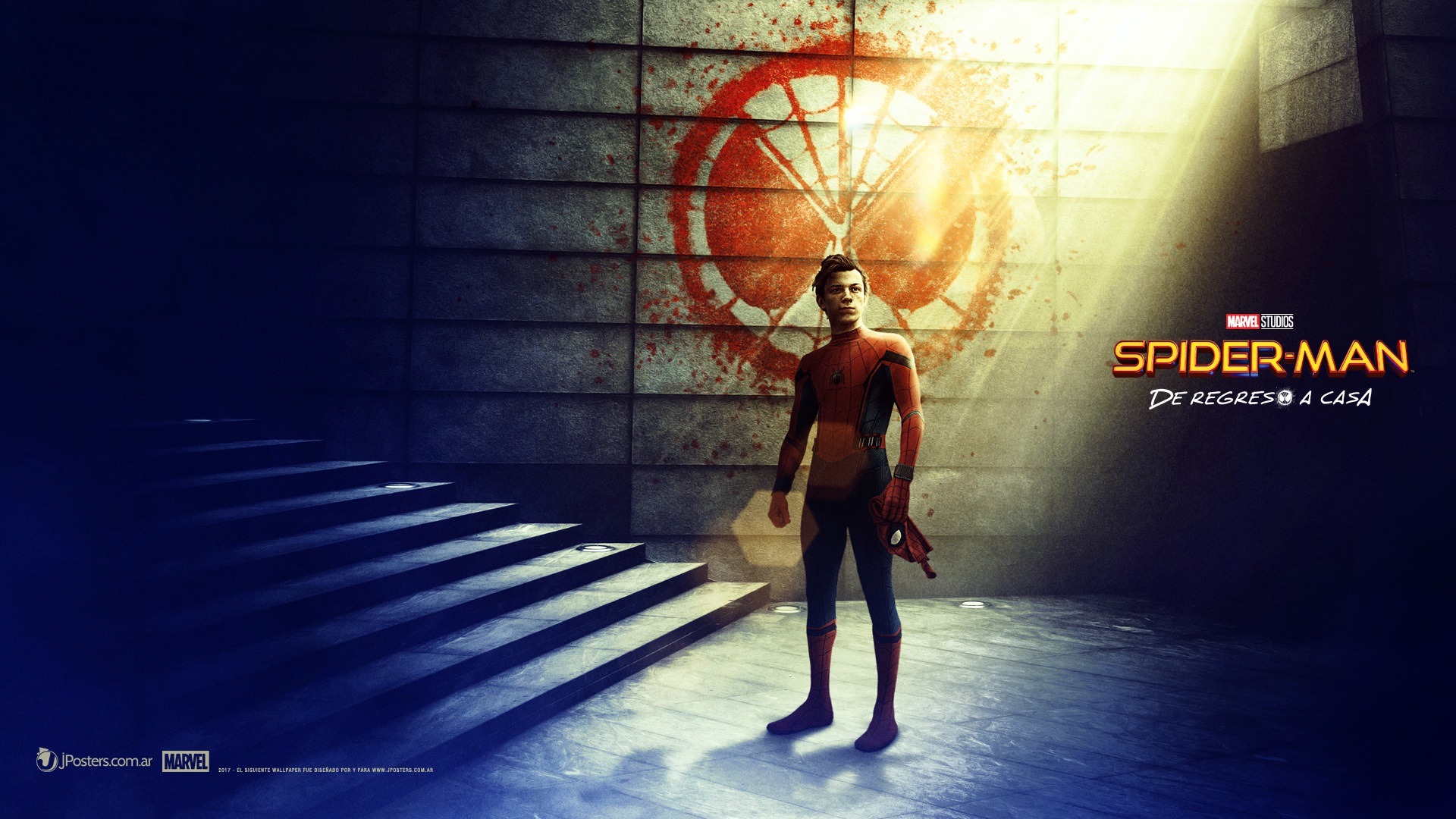 Homecoming, Overhead sunlight beam, Shadowed concrete staircase, Dramatic diagonal sunbeam, Full HD Desktop wallpaper