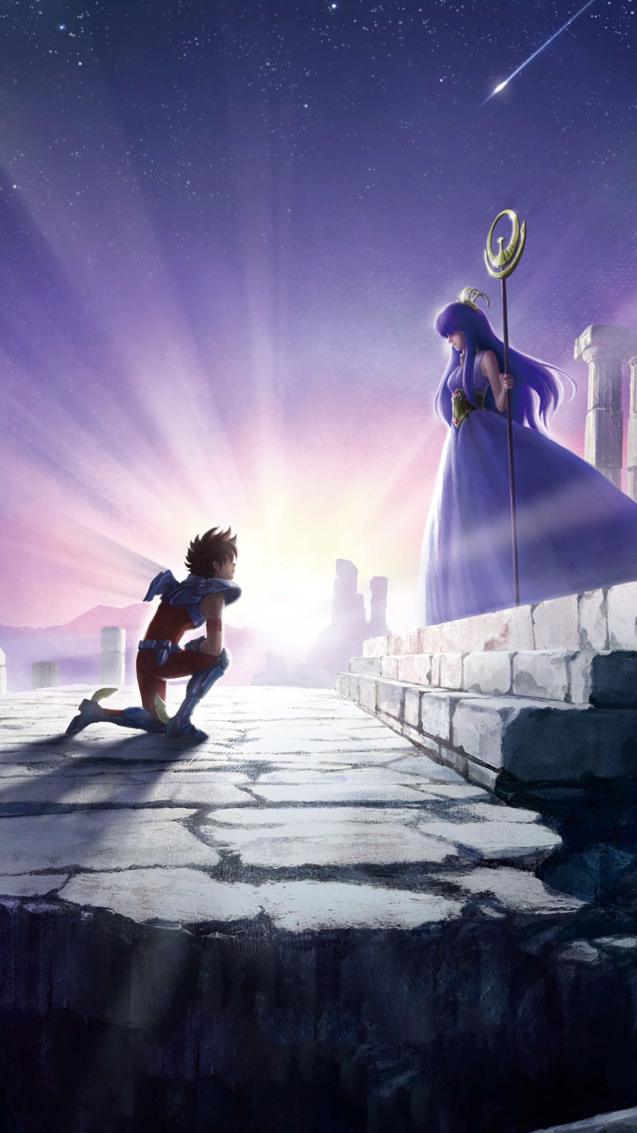 Pegasus Seiya, Saori Kido Athena, Sanctuary temple ruins, 4K Phone wallpaper