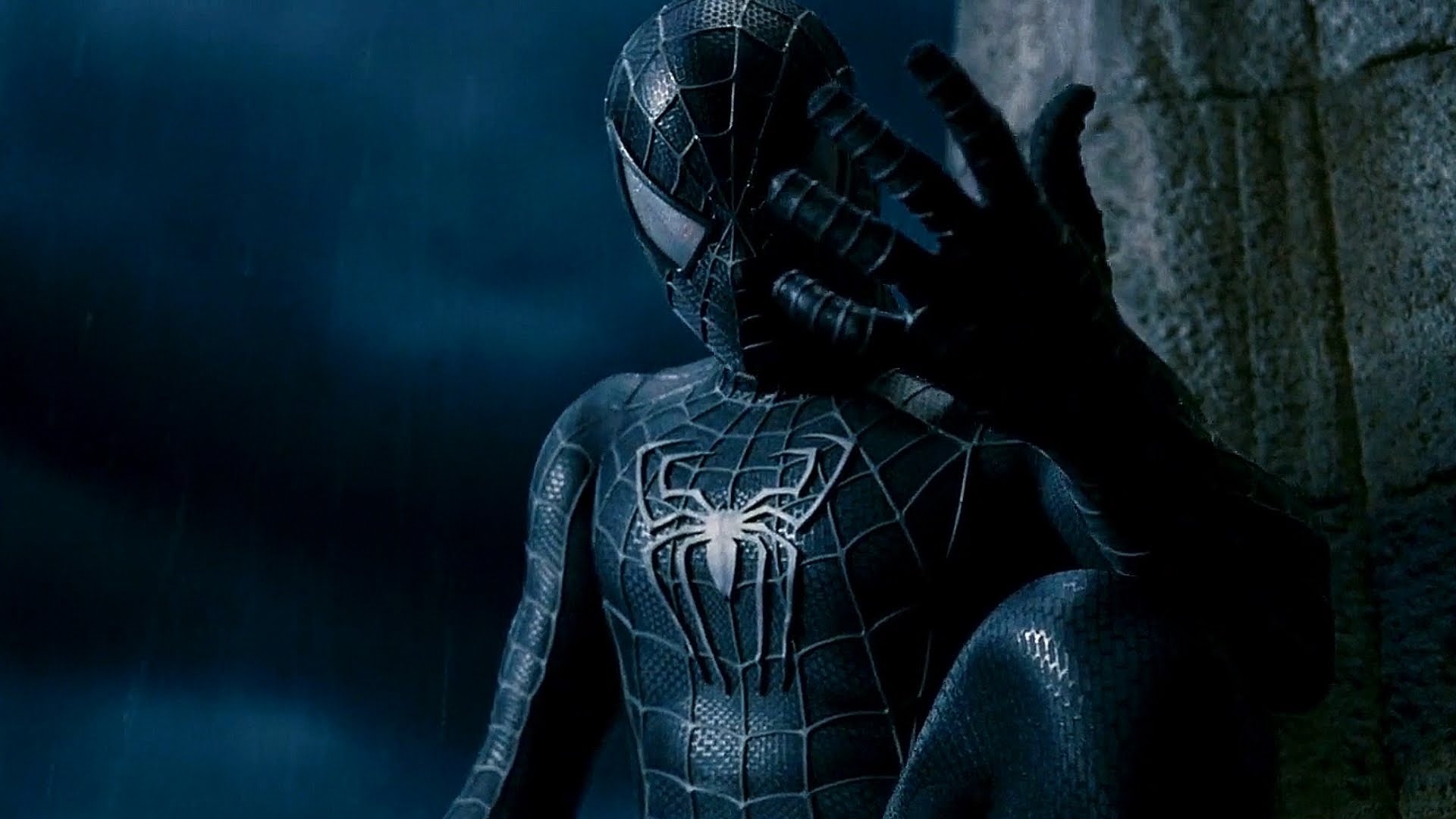 Black Suit Spider-Man, Spider-Man 3, Silver symbiote spider emblem, Full HD Desktop wallpaper