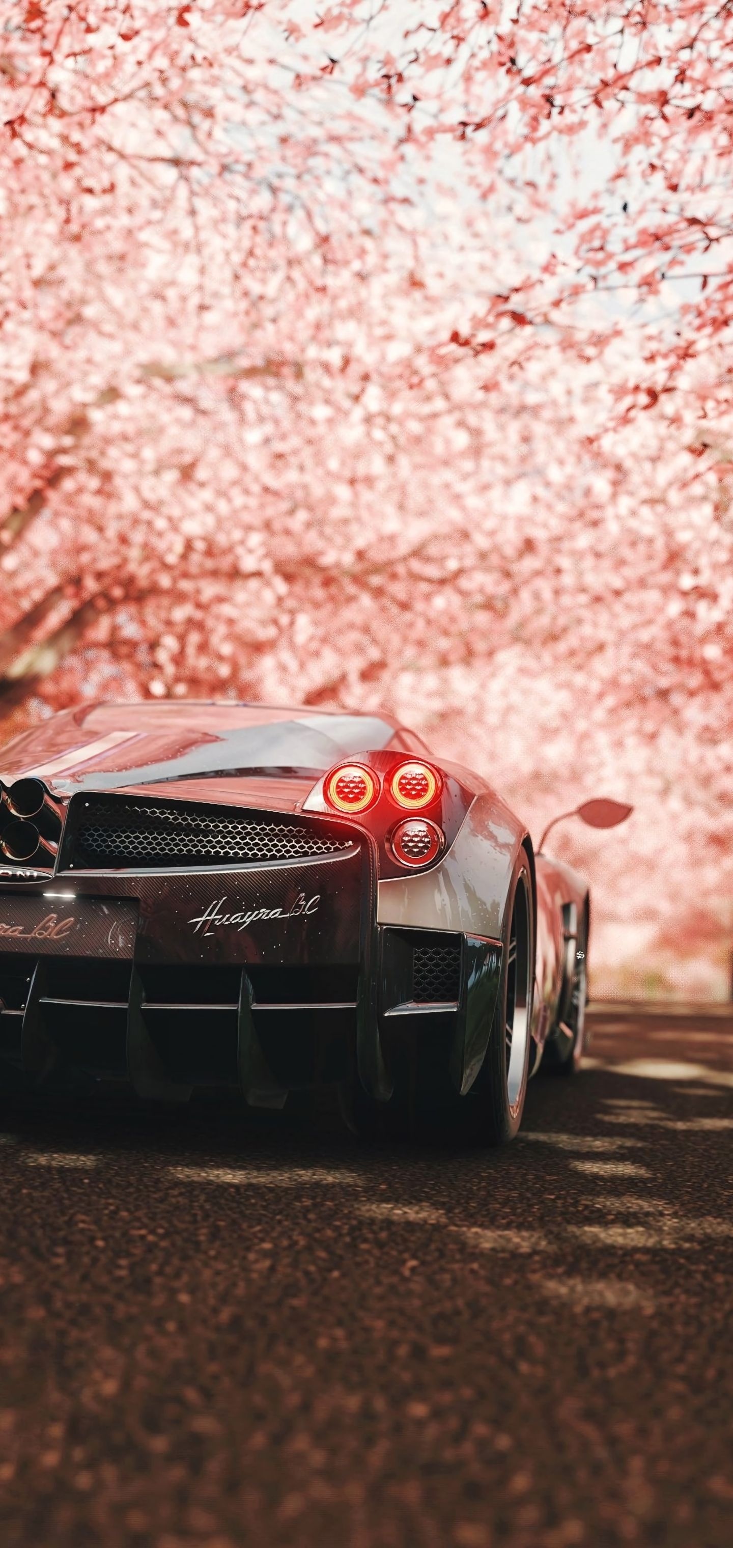 Pagani Huayra BC, Blooming cherry blossom canopy, Carbon fiber rear diffuser, HD Phone wallpaper