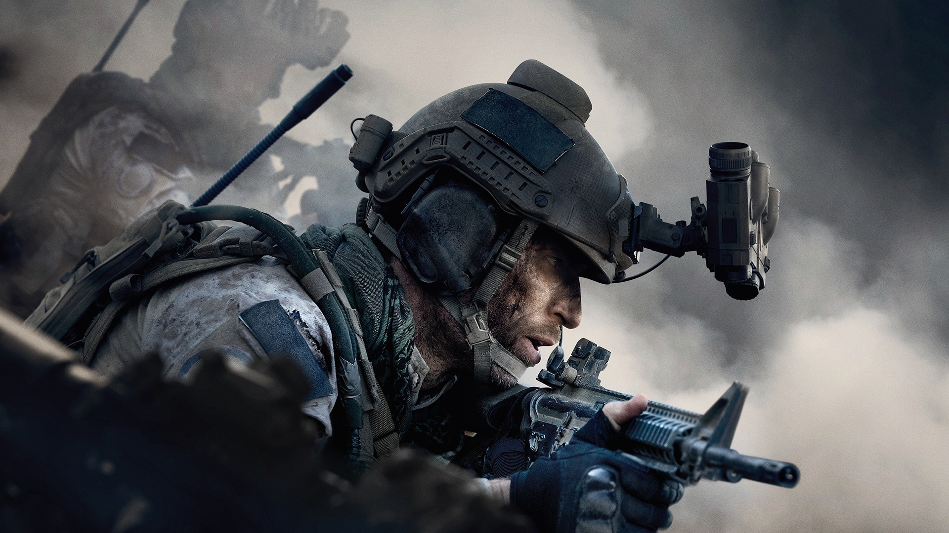 Call of Duty: Modern Warfare, Tactical helmet with NVG, M4A1 assault rifle, Full HD Desktop wallpaper