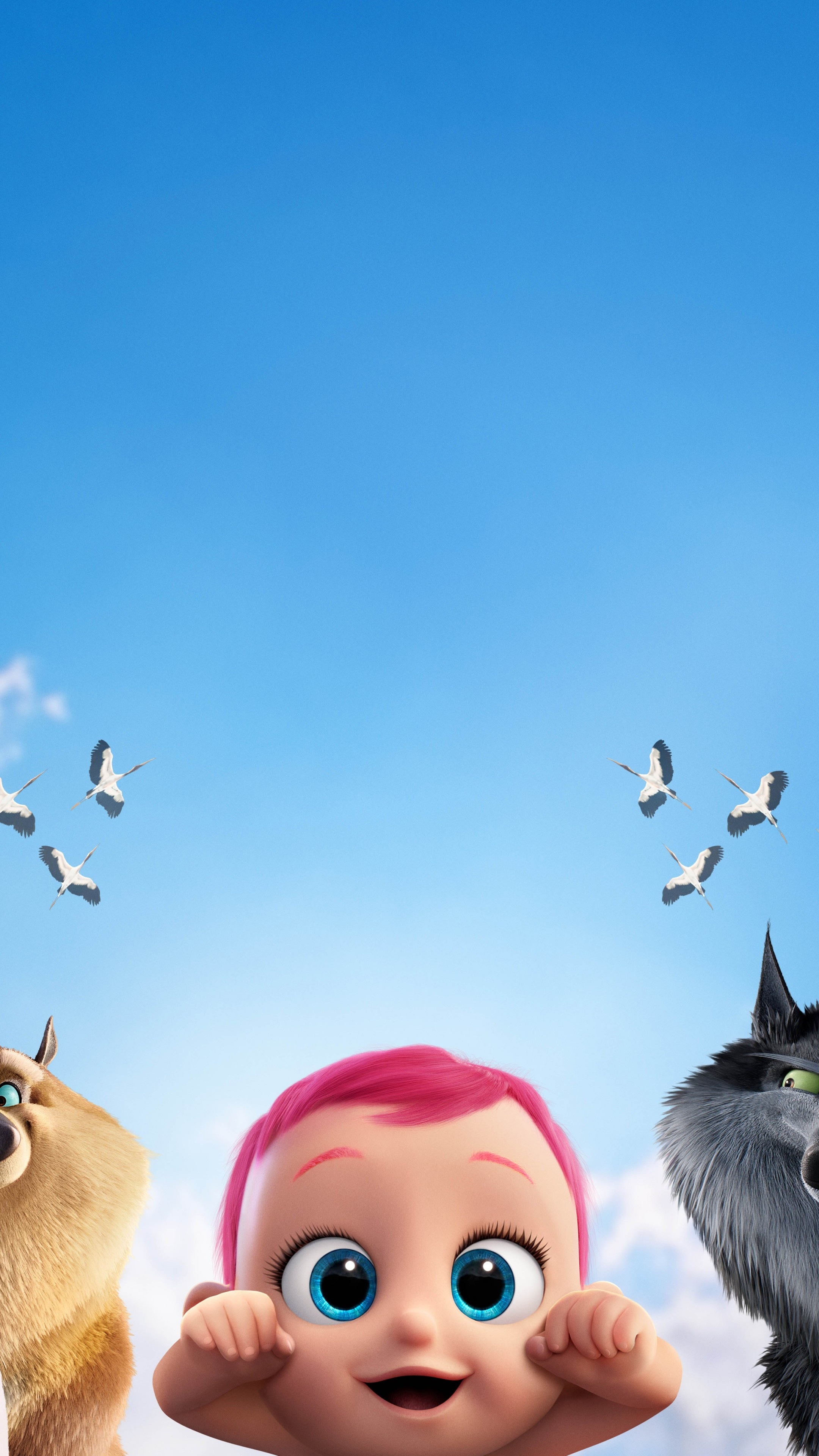 Storks cartoon, Cute flying families, Animated adventure, Memorable characters, 2160x3840 4K Phone