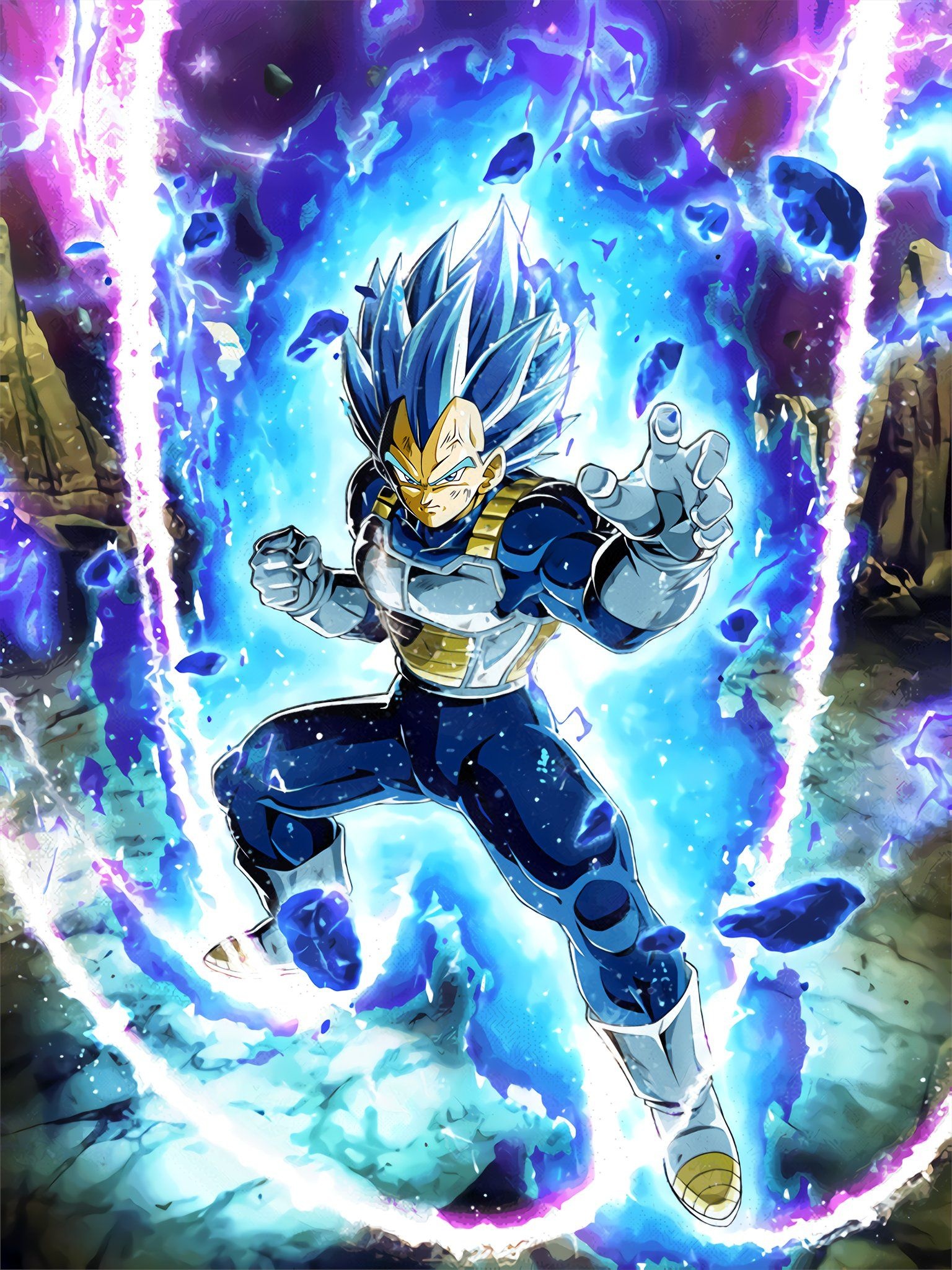 Super Saiyan Blue Evolved Vegeta, Glowing blue energy aura, Tournament of Power floating debris, HD Phone wallpaper