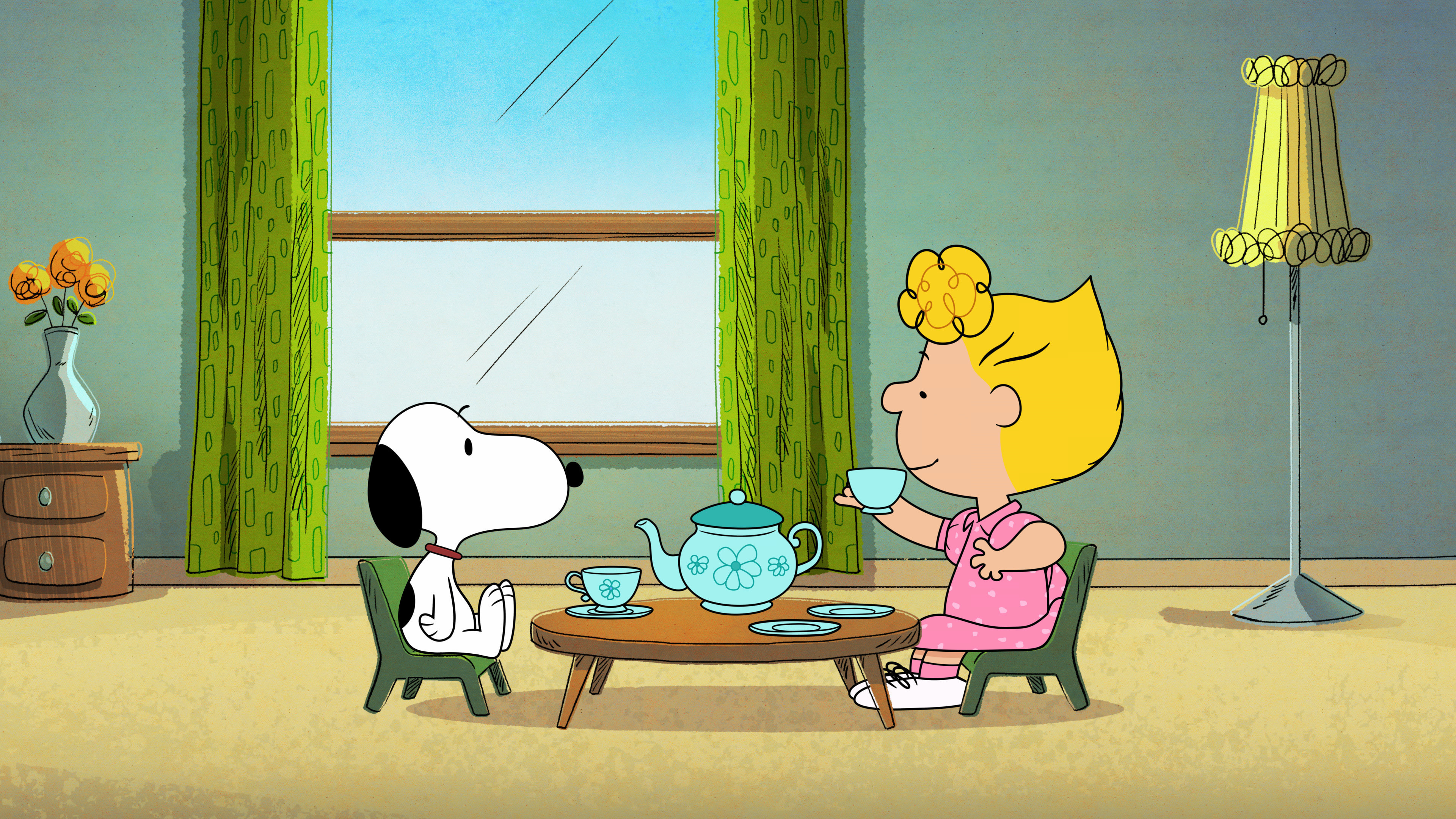 Snoopy, Sally Brown, toy tea set, 4K Desktop wallpaper