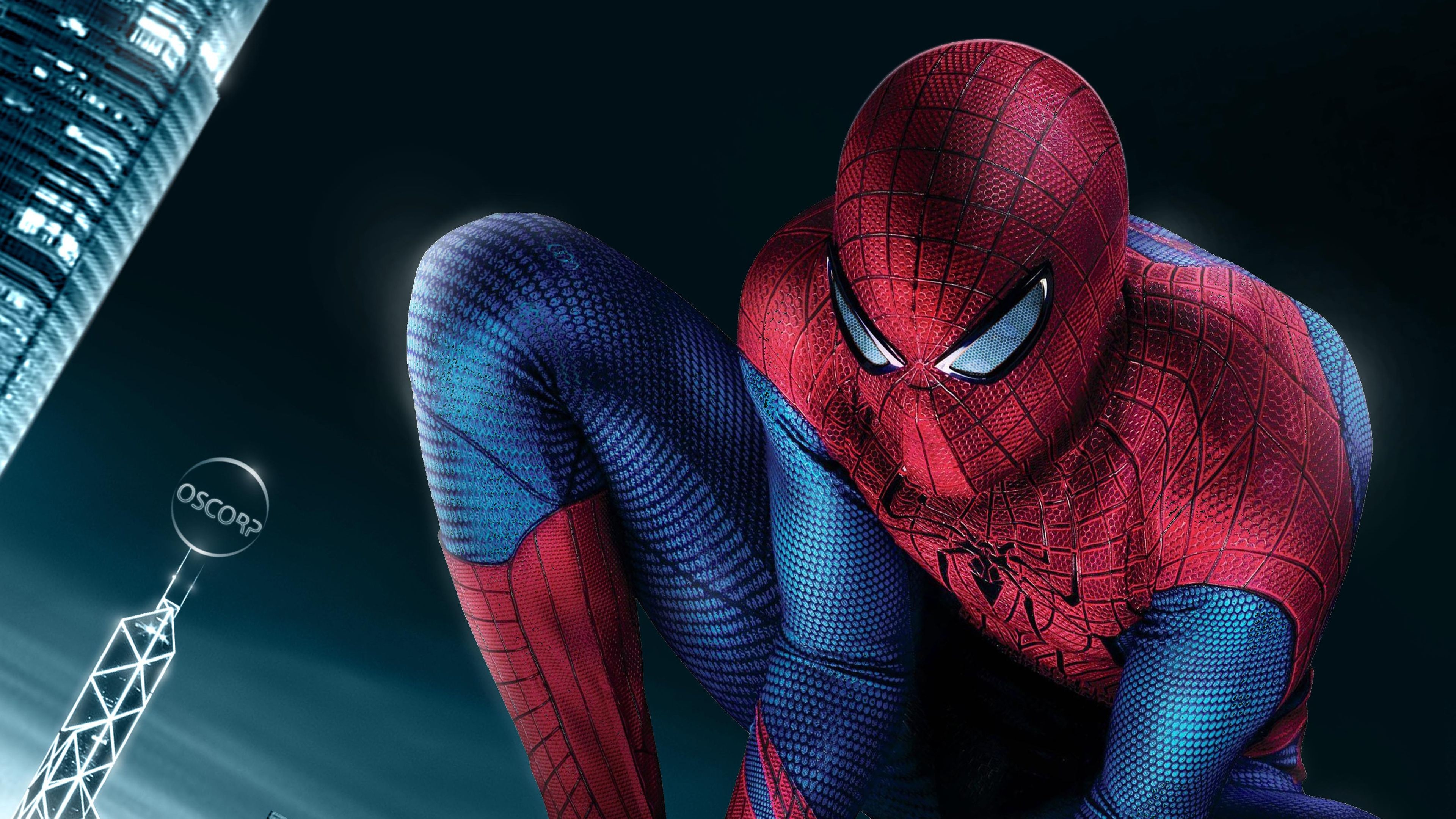 The Amazing Spider-Man, OSCORP logo antenna, night skyscraper, 4K Desktop wallpaper