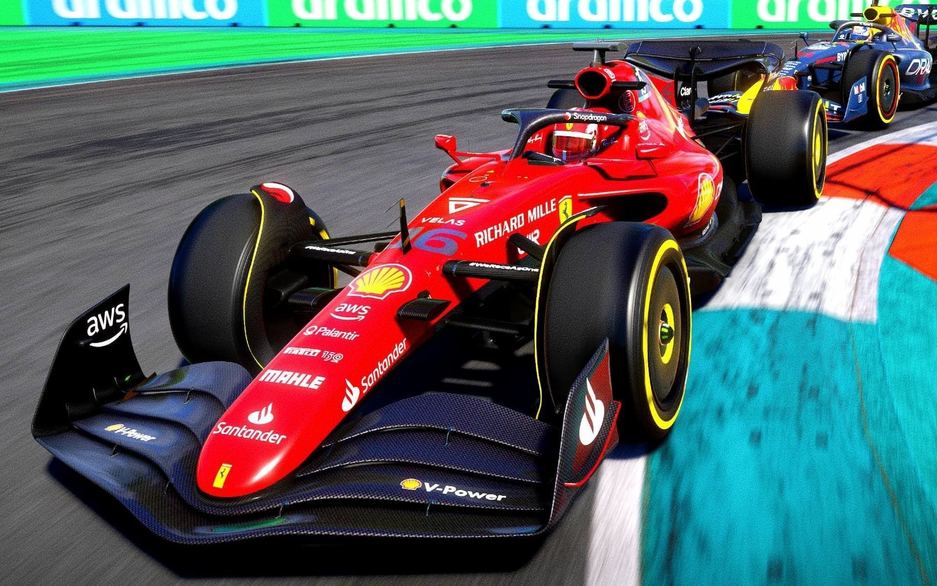 Ferrari F1-75, Red Bull Racing RB18, Miami International Autodrome, HD Desktop wallpaper