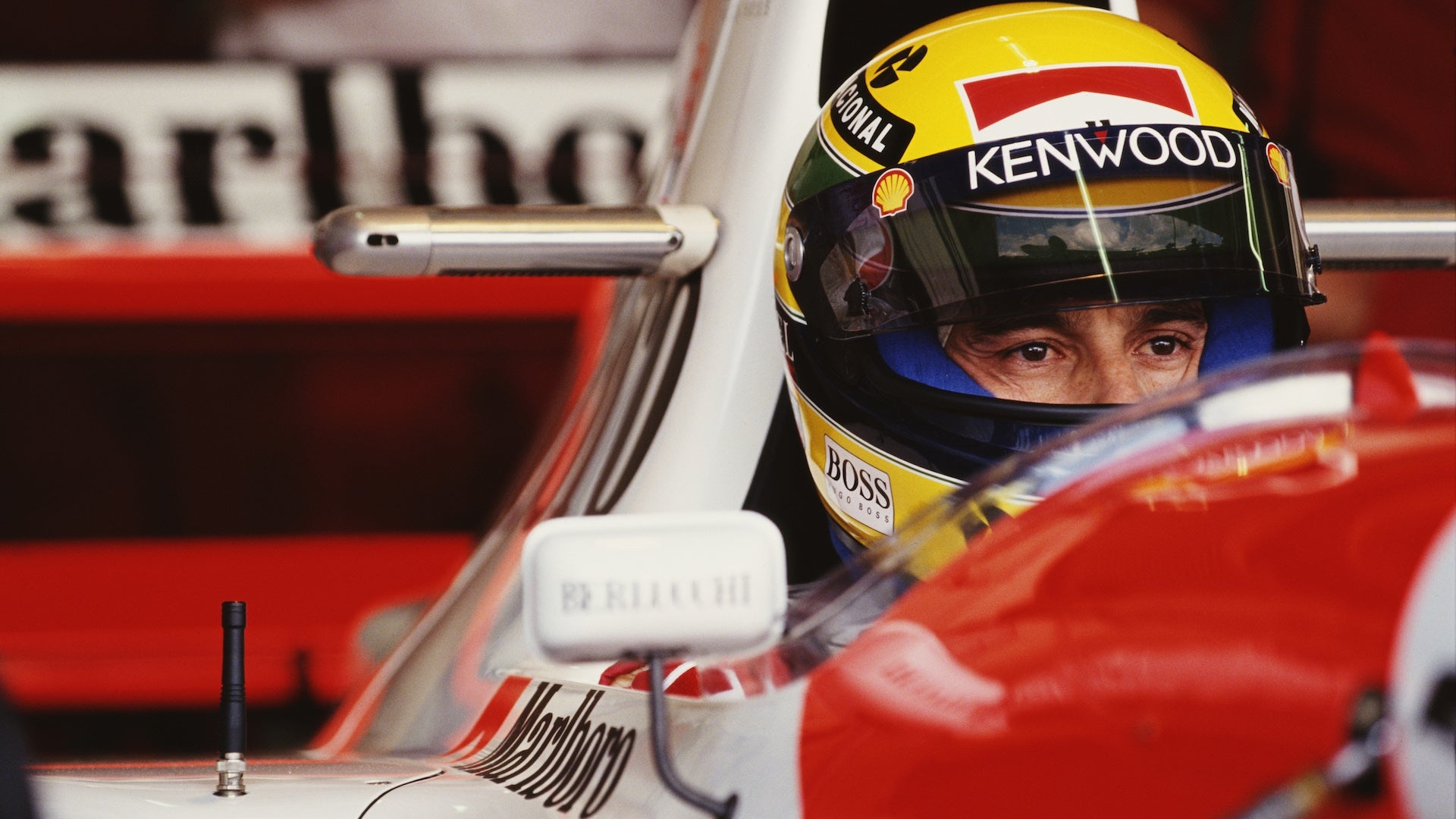 Ayrton Senna, McLaren Formula 1 car, Ayrton Senna racing helmet, Full HD Desktop wallpaper