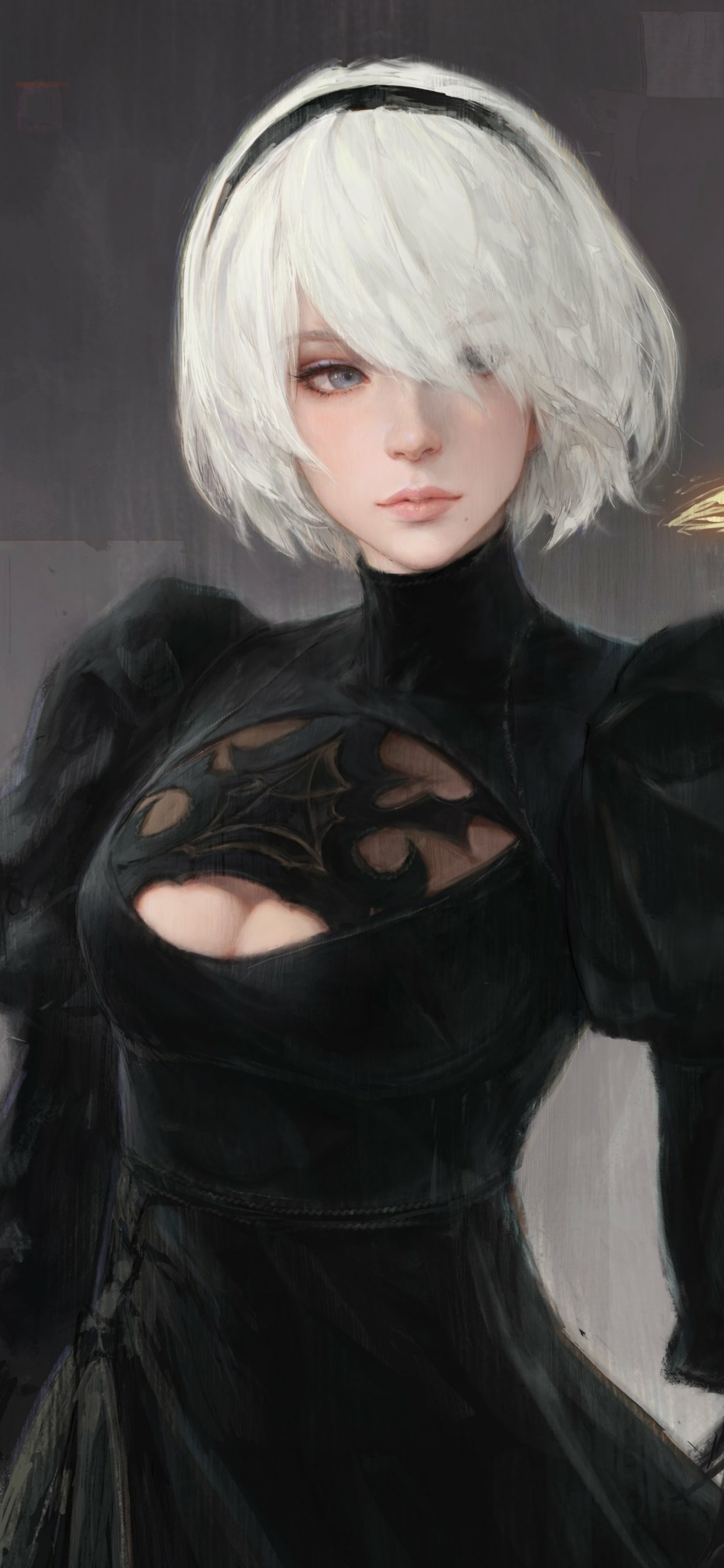 2B NieR Automata, Gothic black dress cutout, Short white bob hair, HD Phone wallpaper