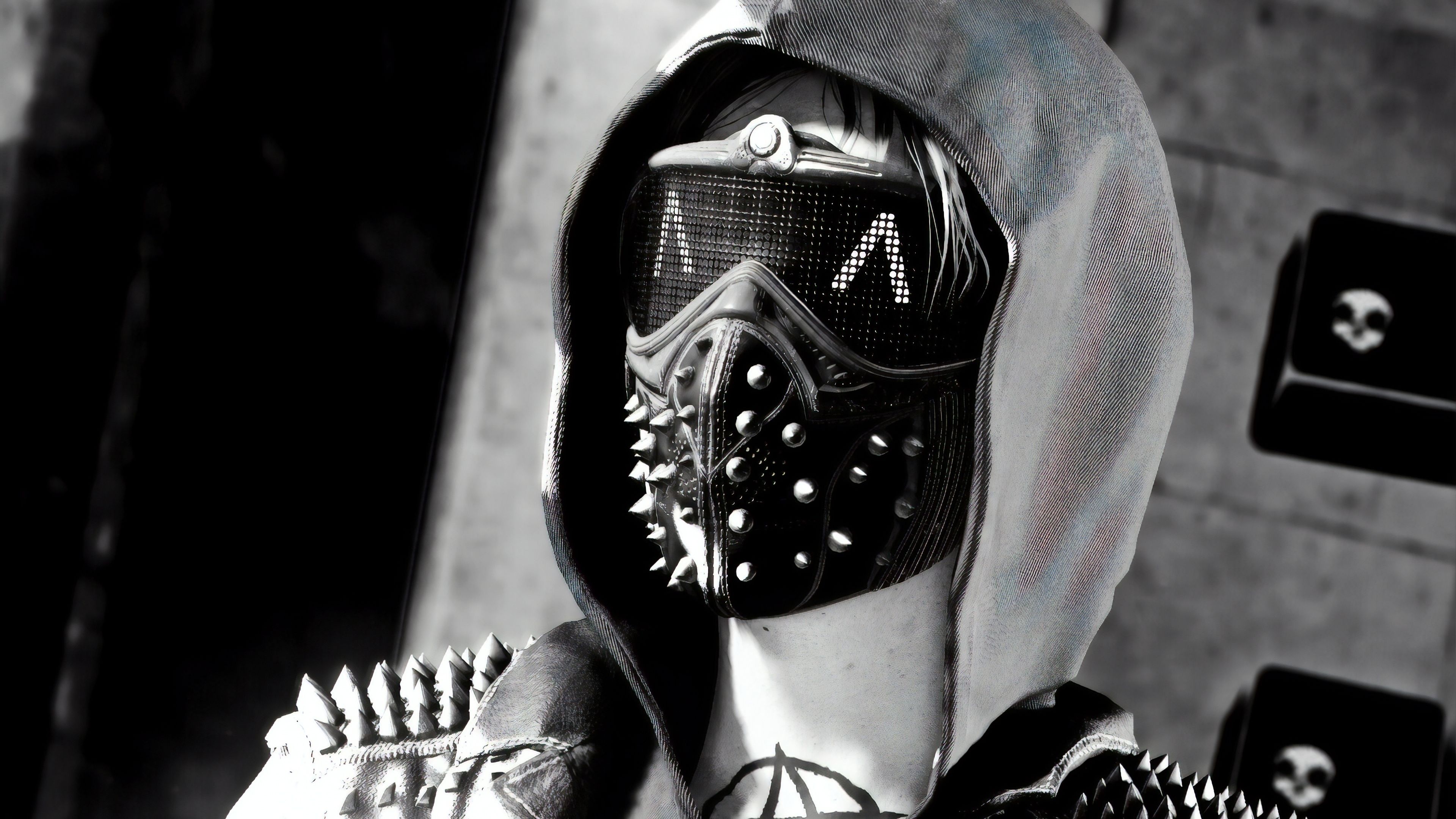 Wrench (Watch Dogs 2), spiked LED mask, studded leather vest, 4K Desktop wallpaper