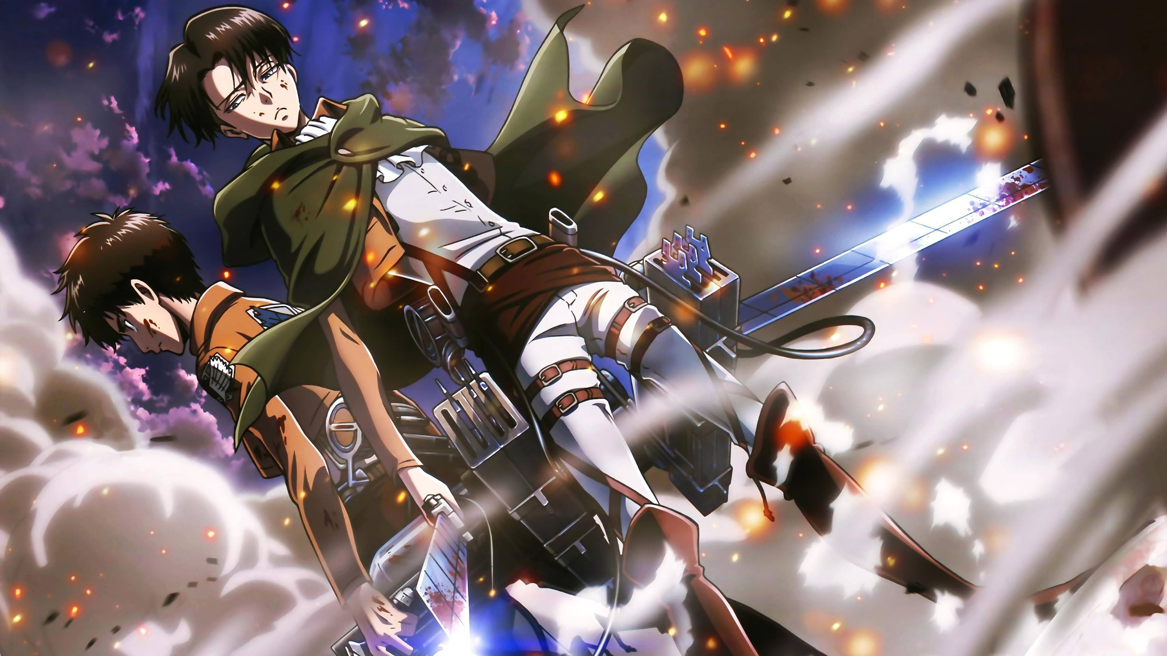 Levi Ackerman, Eren Yeager, omni-directional mobility gear, 4K Desktop wallpaper