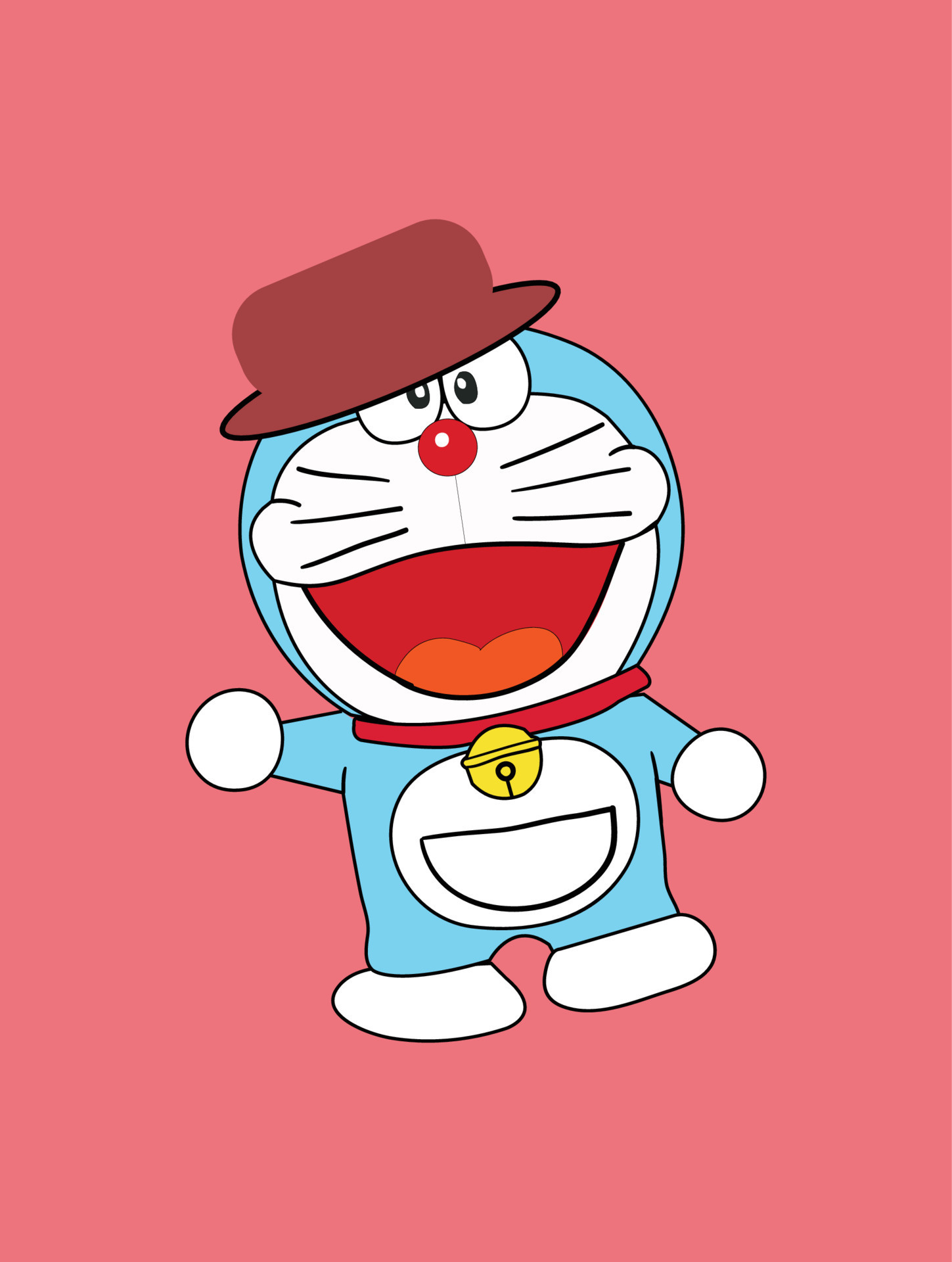 Doraemon, brown fedora, pink background, HD Phone wallpaper