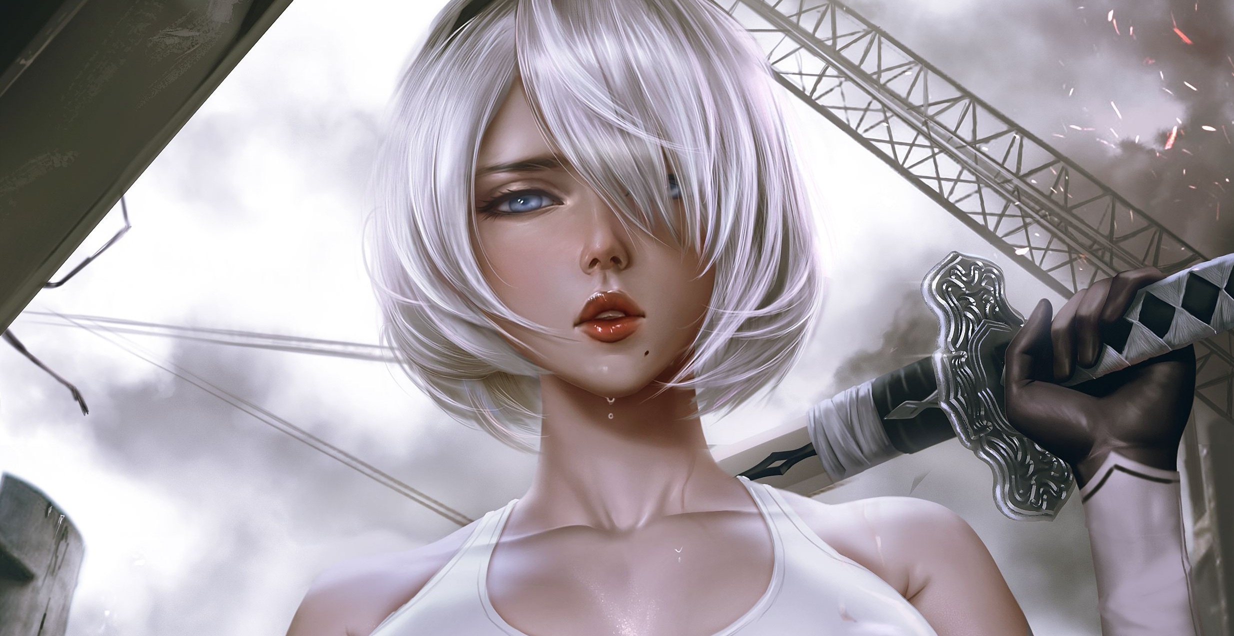 YoRHa No.2 Type B, NieR:Automata, Virtuous Contract katana, HD Desktop wallpaper