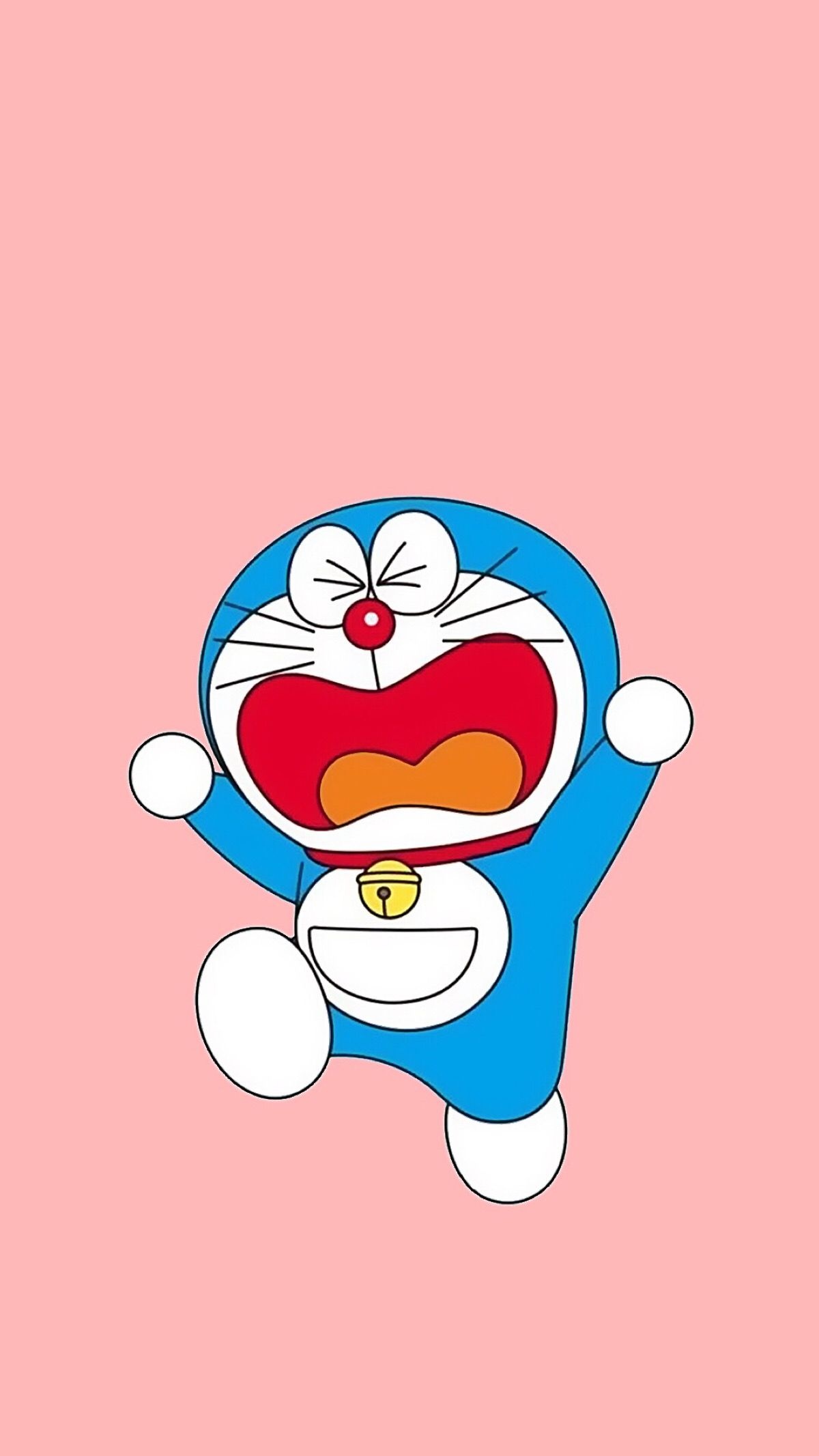 Doraemon, yellow bell collar, solid pastel pink, HD Phone wallpaper