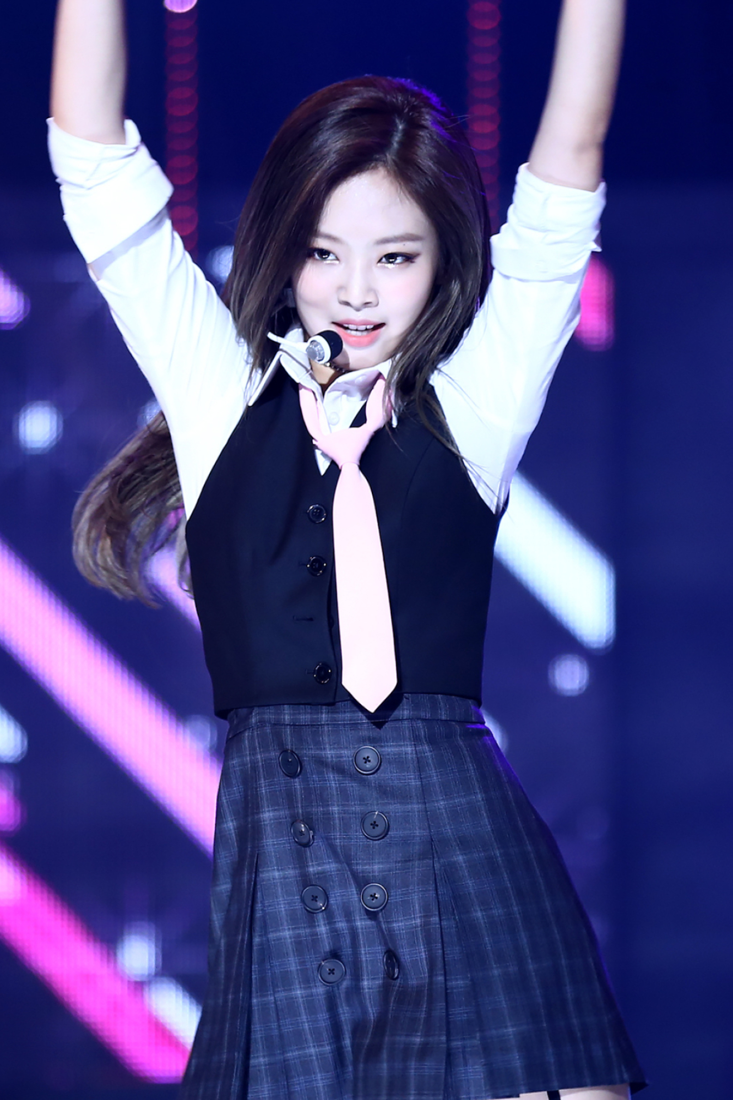Jennie Kim, school uniform stage outfit, concert stage lighting, HD Phone wallpaper