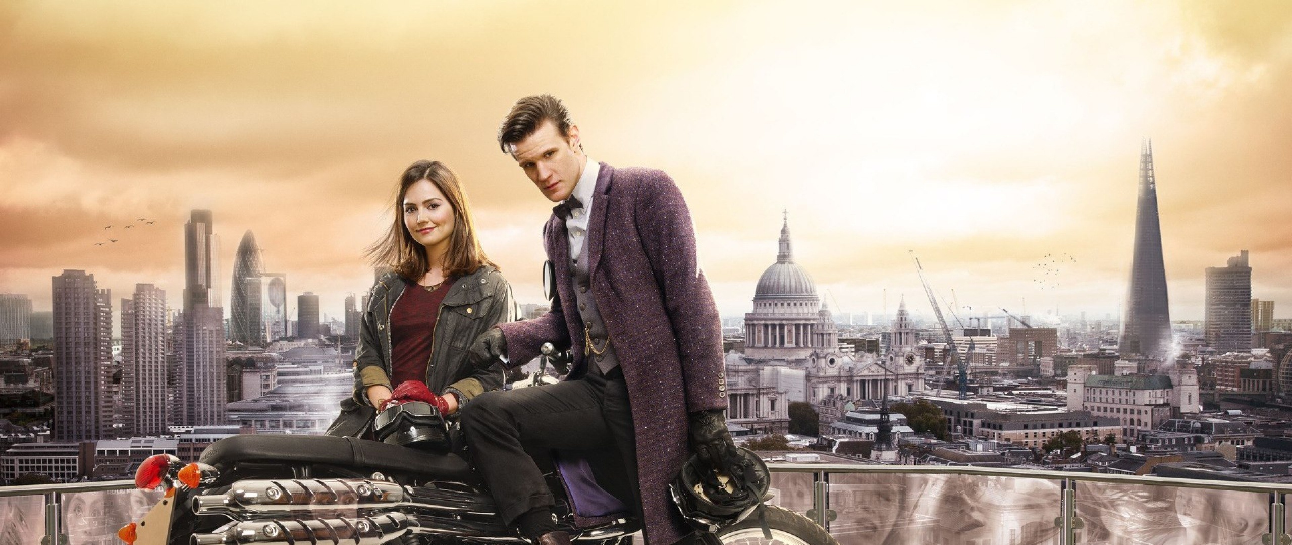 Matt Smith, Eleventh Doctor, Timey-wimey dynamics, Jenna-Louise Coleman, 2560x1080 Dual Screen Desktop