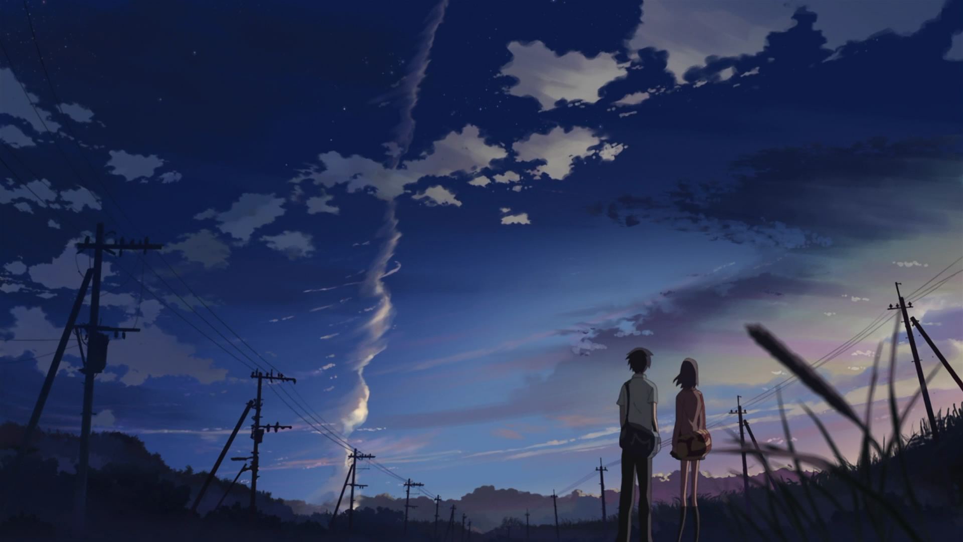 Takaki Tono and Kanae Sumida, Rocket launch vapor trail, Tanegashima twilight landscape, Full HD Desktop wallpaper
