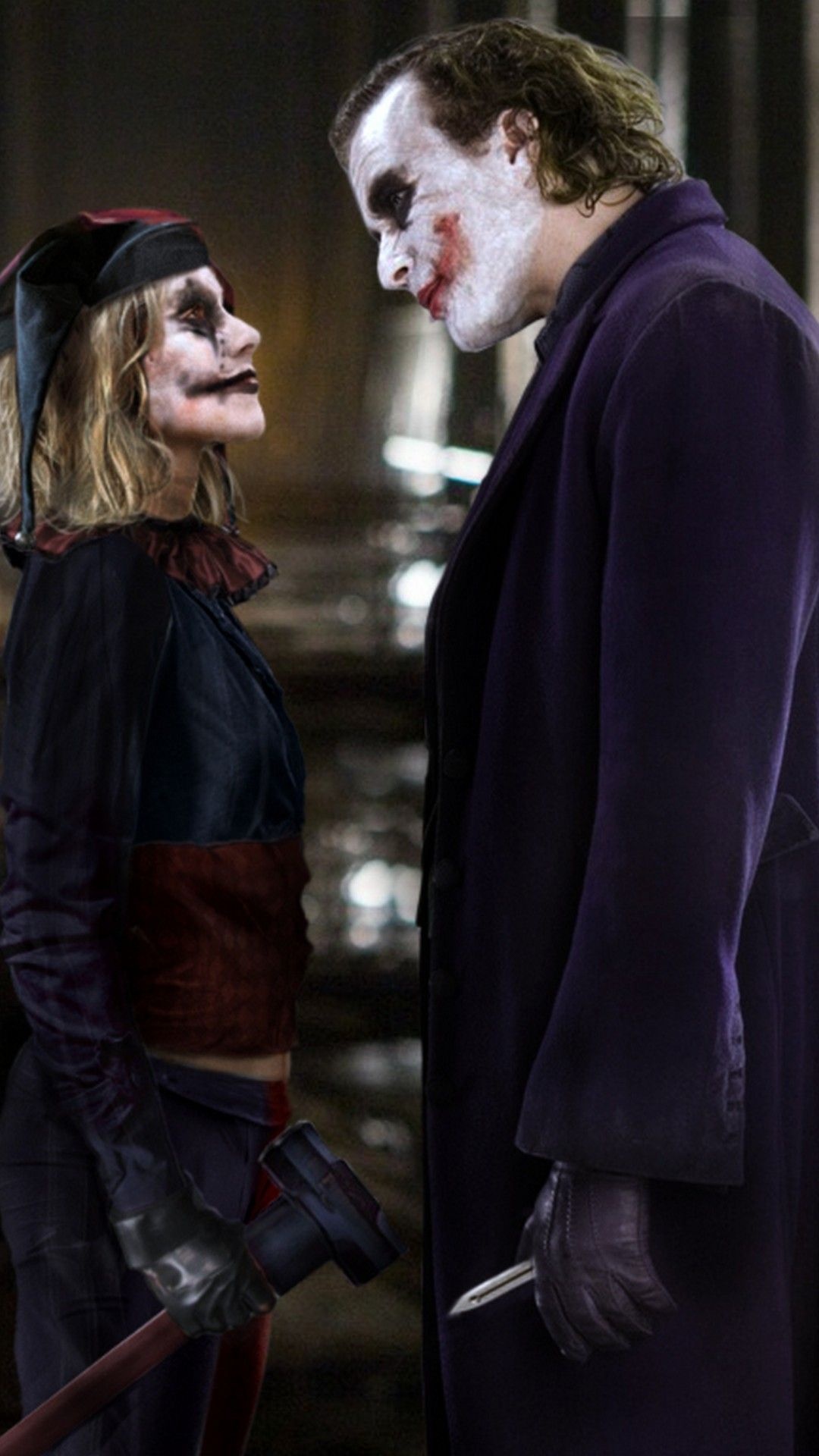 Heath Ledger and Jessica Chastain, Harley Quinn and Joker Wallpaper, 1080x1920 Full HD Phone