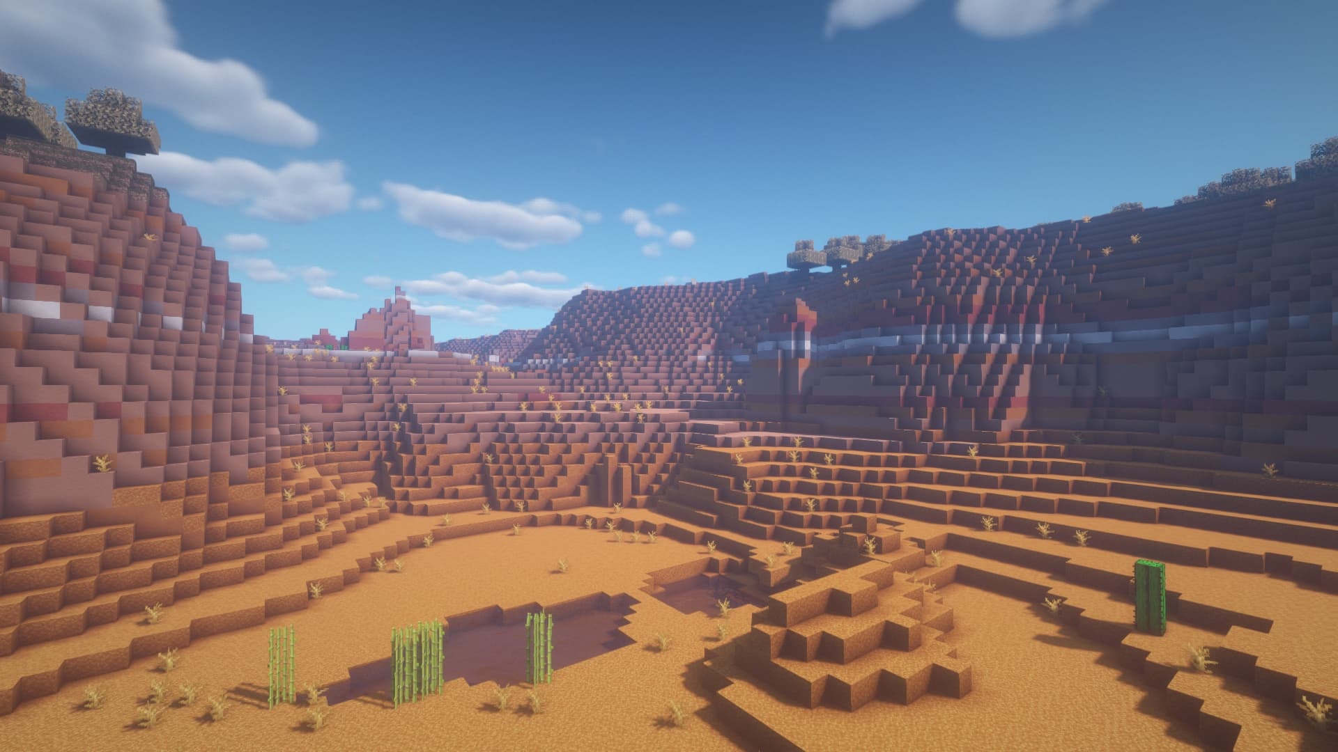 Minecraft Badlands biome, terracotta canyon cliffs, Minecraft sugar cane, Full HD Desktop wallpaper