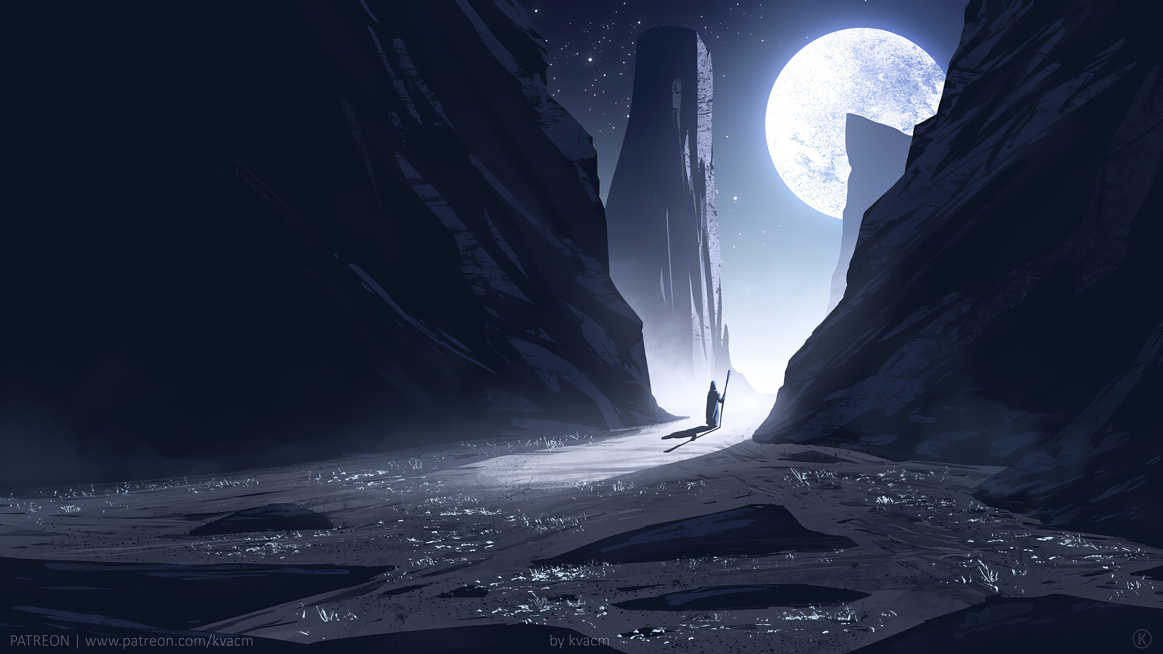 Moonlight walk, Artistic allure, Captivating visuals, Peaceful atmosphere, 3840x2160 4K Desktop