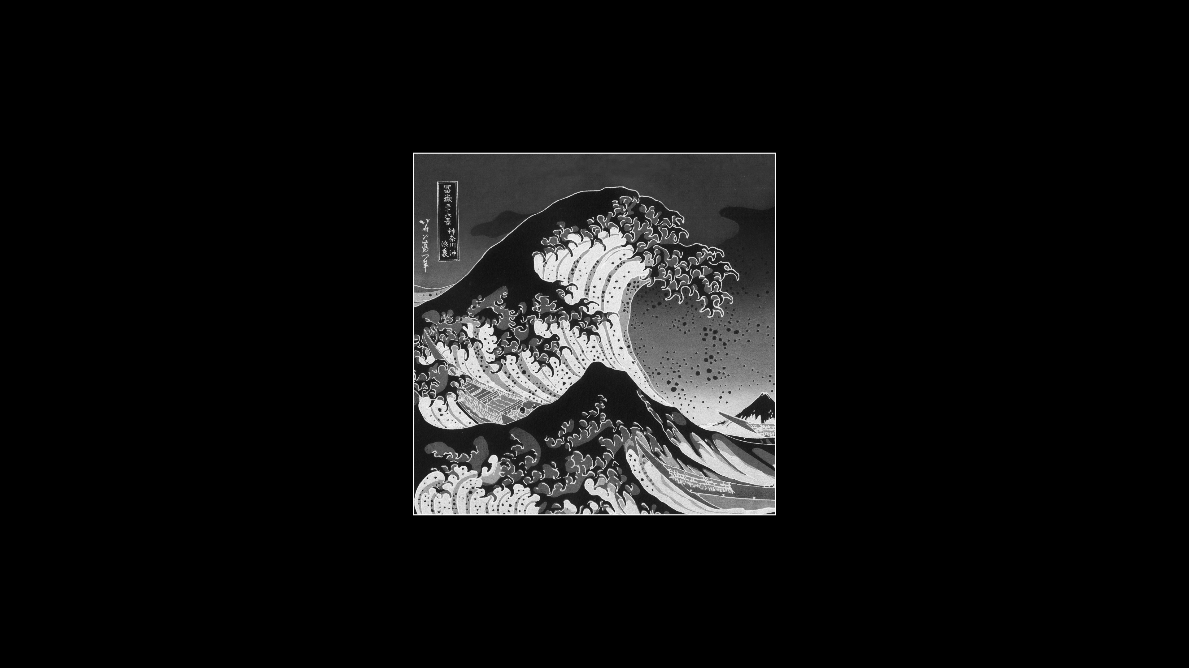 Monochrome, Great Wave off Kanagawa Wallpaper, 3840x2160 4K Desktop